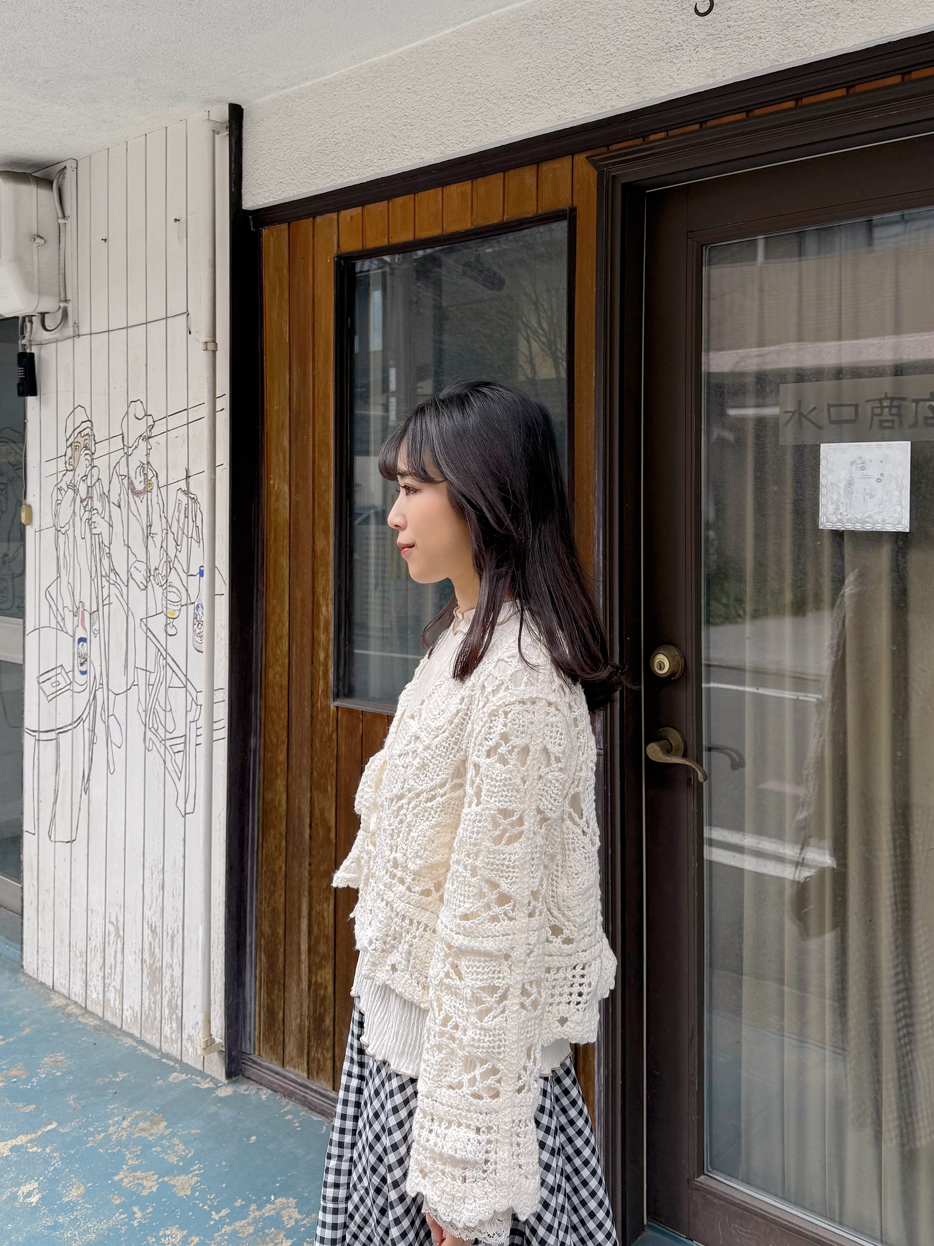 鏤空鈎花傘袖外套上衣