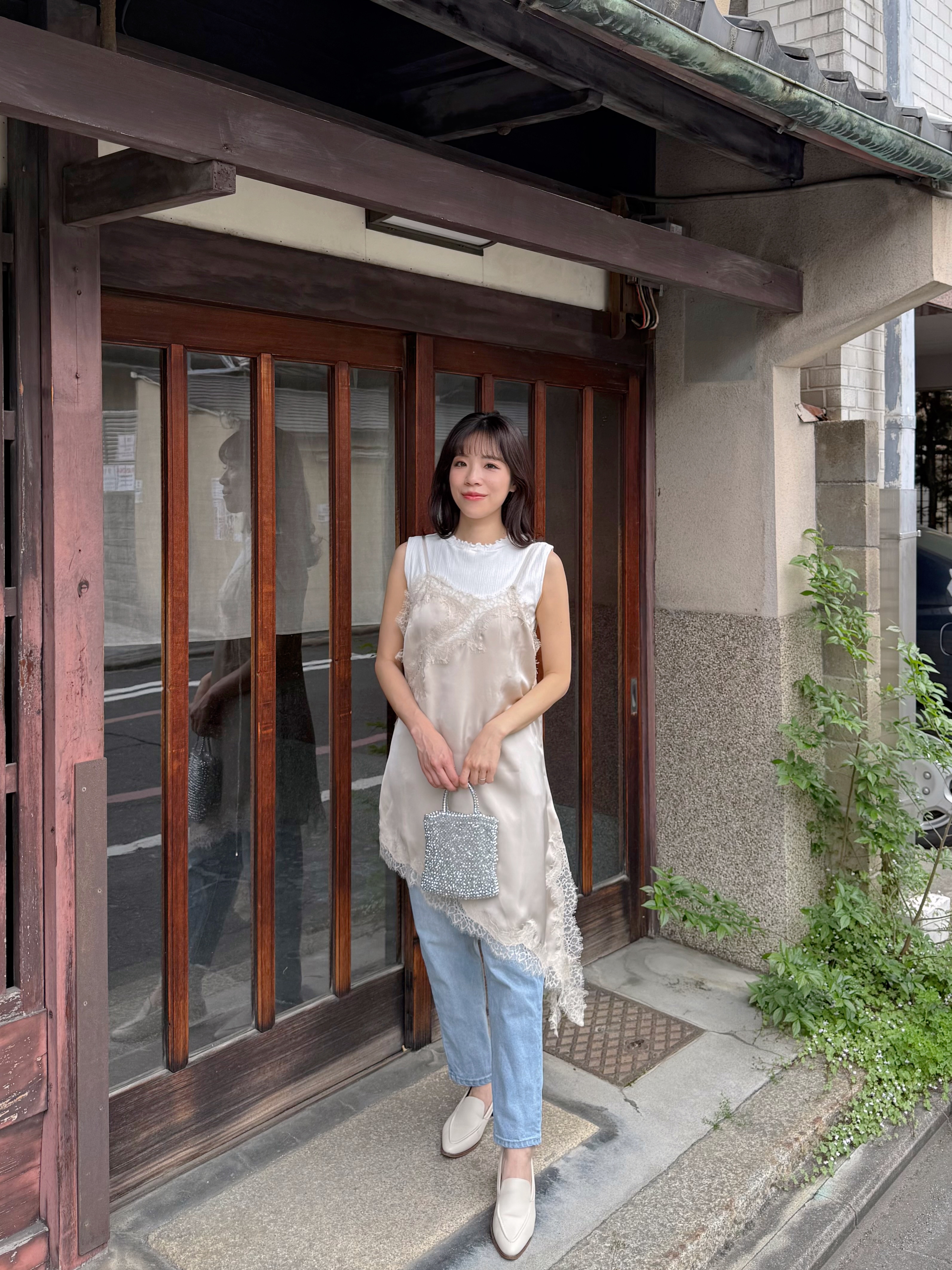 3色•蕾絲長款吊帶上衣