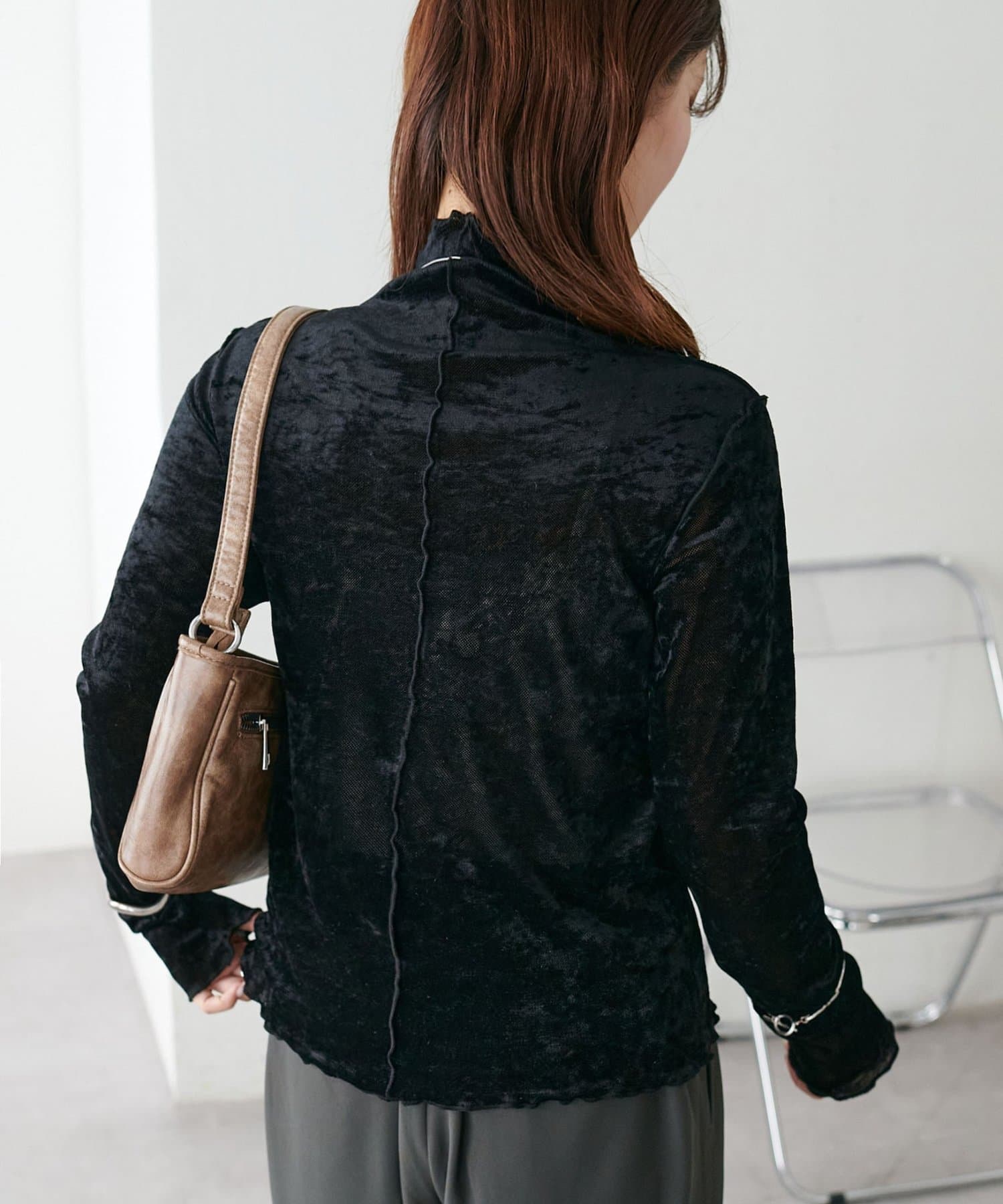 4色•絲絨透感薄長袖上衣