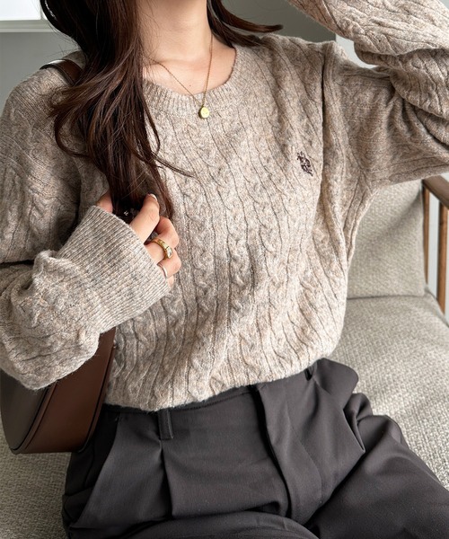 8色・M-LL・U.S. POLO ASSN. 刺繡麻花針織上衣