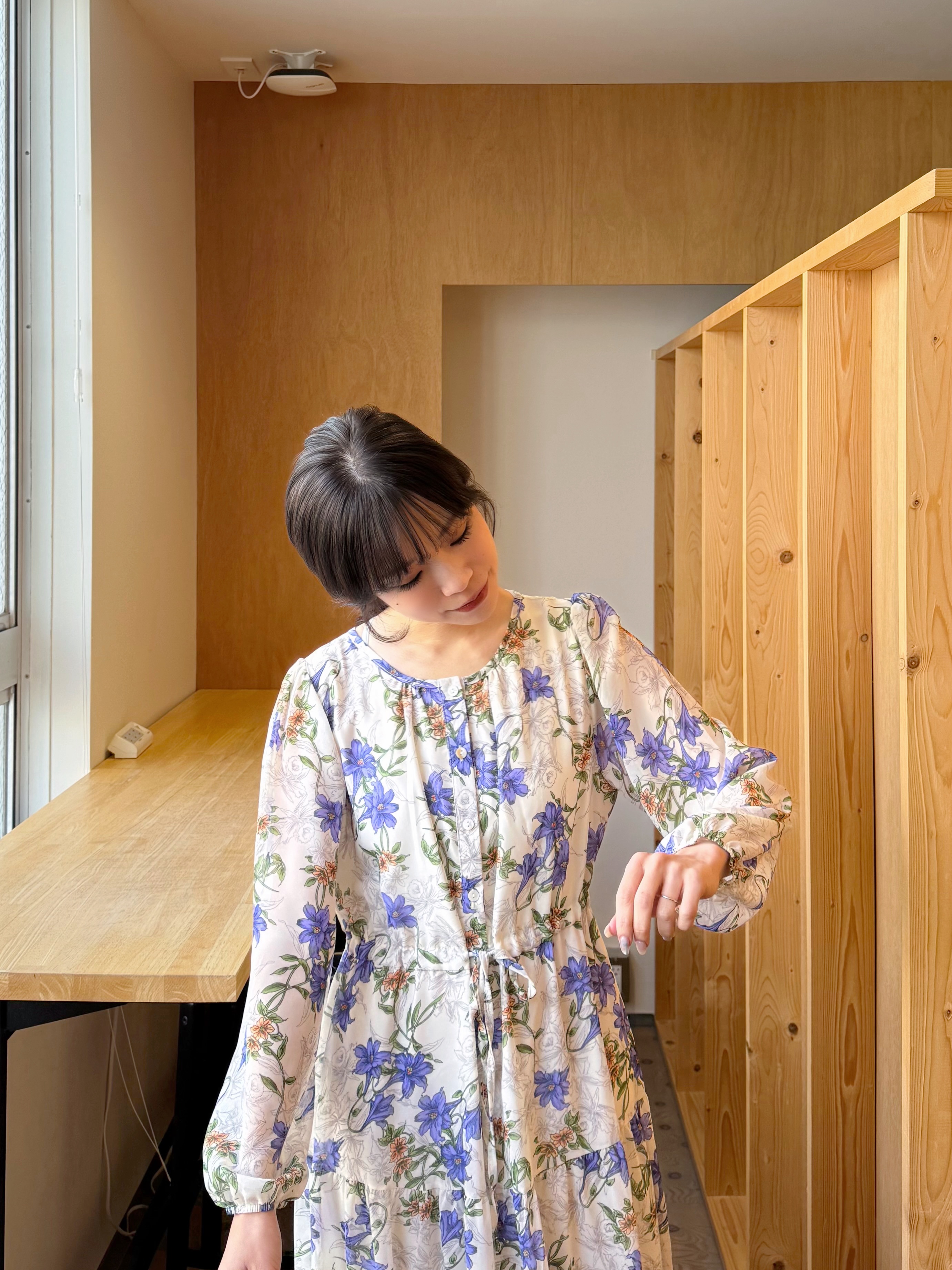 薰衣草紫色花雪紡連身裙