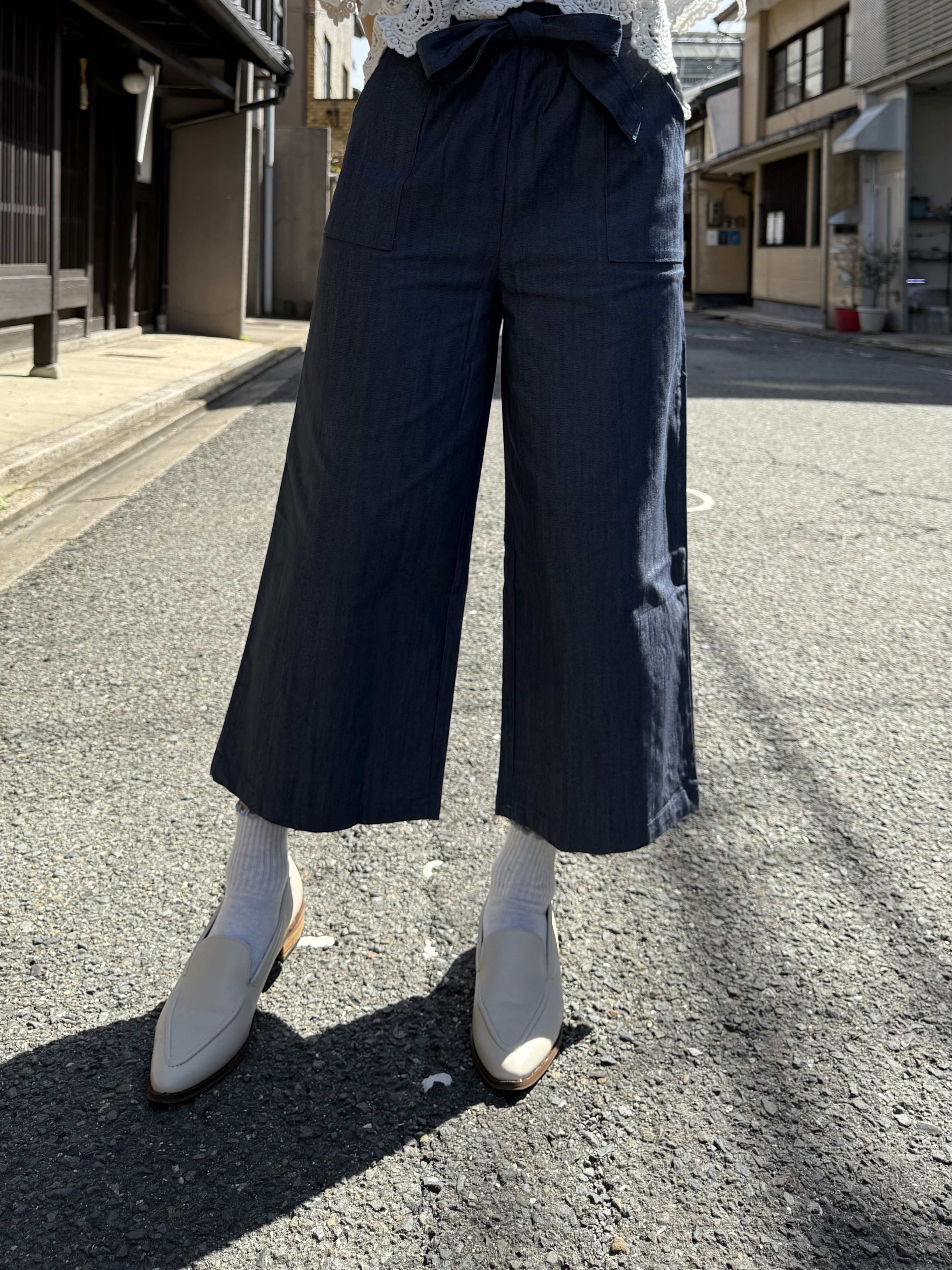 蝴蝶腰帶7分闊腳褲