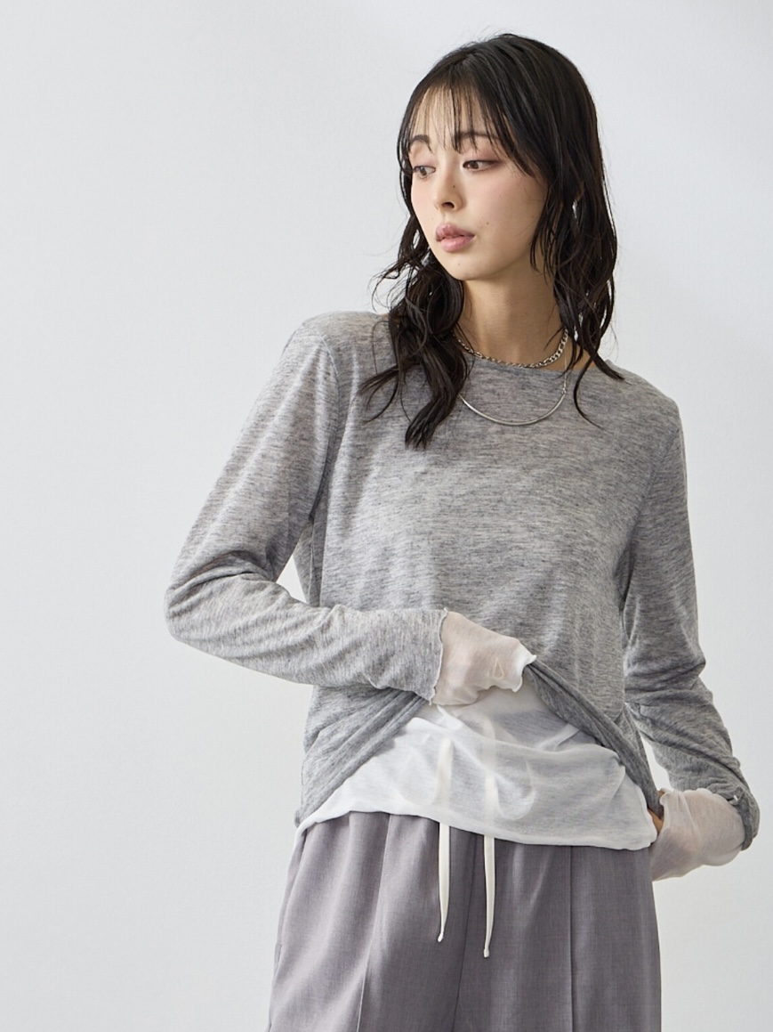 4色•假兩件拼色半透上衣