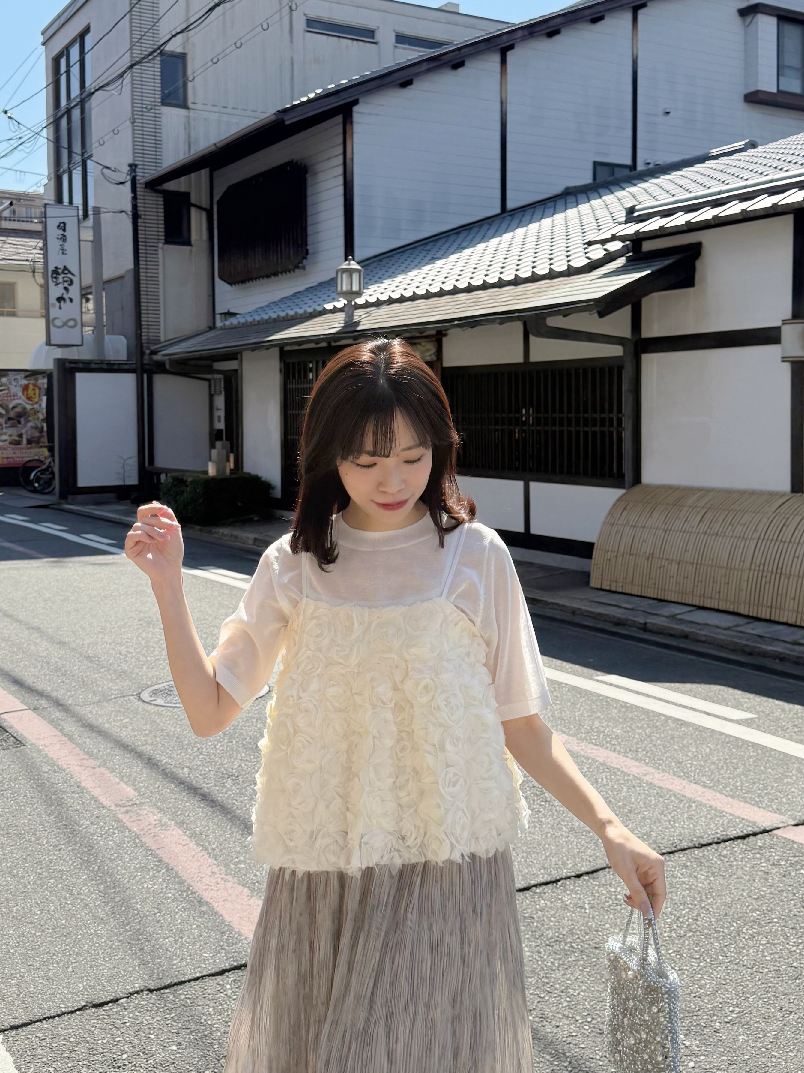 立體紗玫瑰花蓬蓬吊帶背心