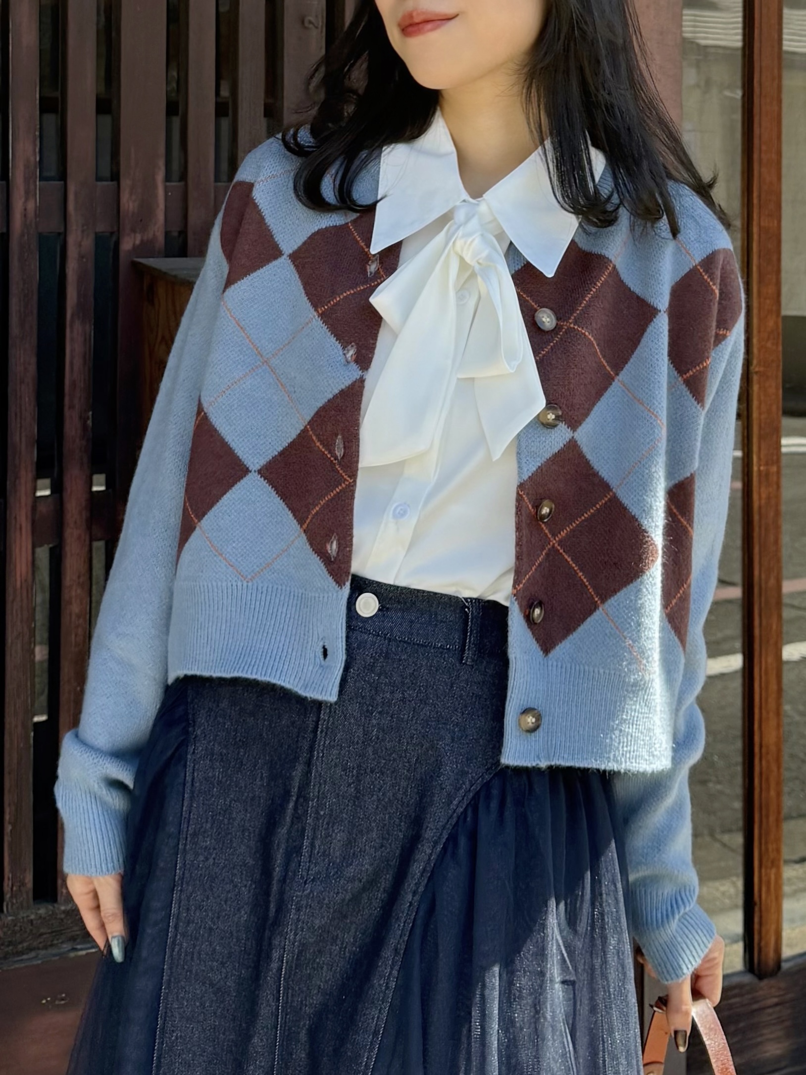 3色•菱格紋針織外套