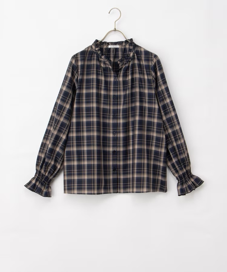3色•M-4L•格仔荷葉邊襯衫