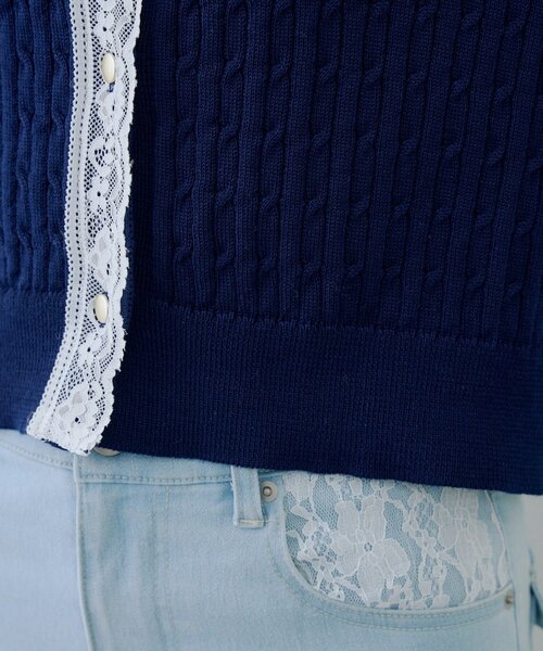 3色•蕾絲企領麻花針織外套