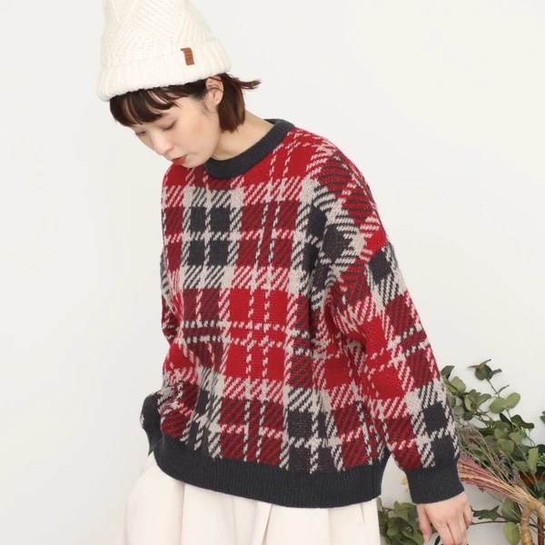 英倫格紋拼色冷衫