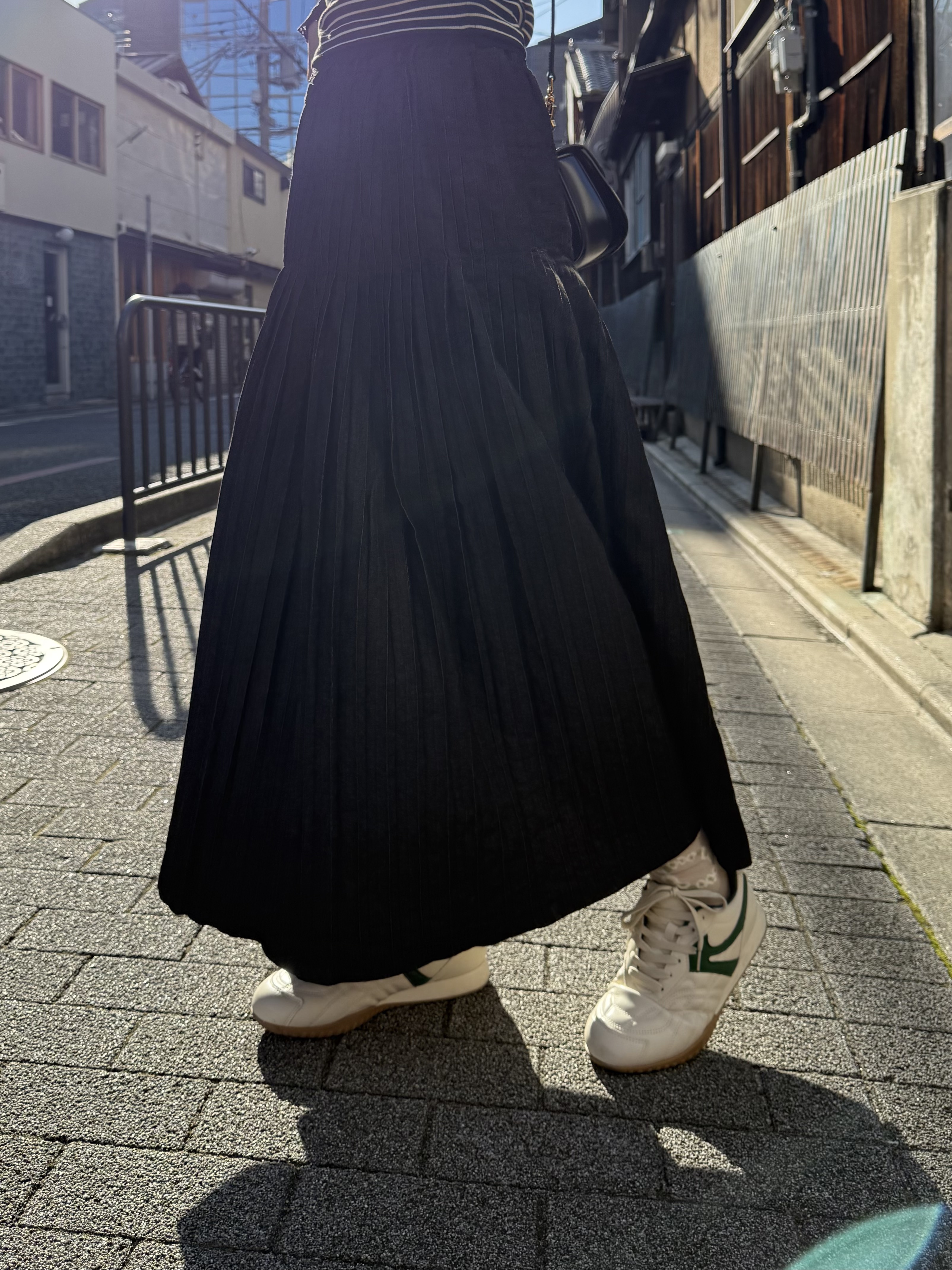 百褶牛仔長款半身裙