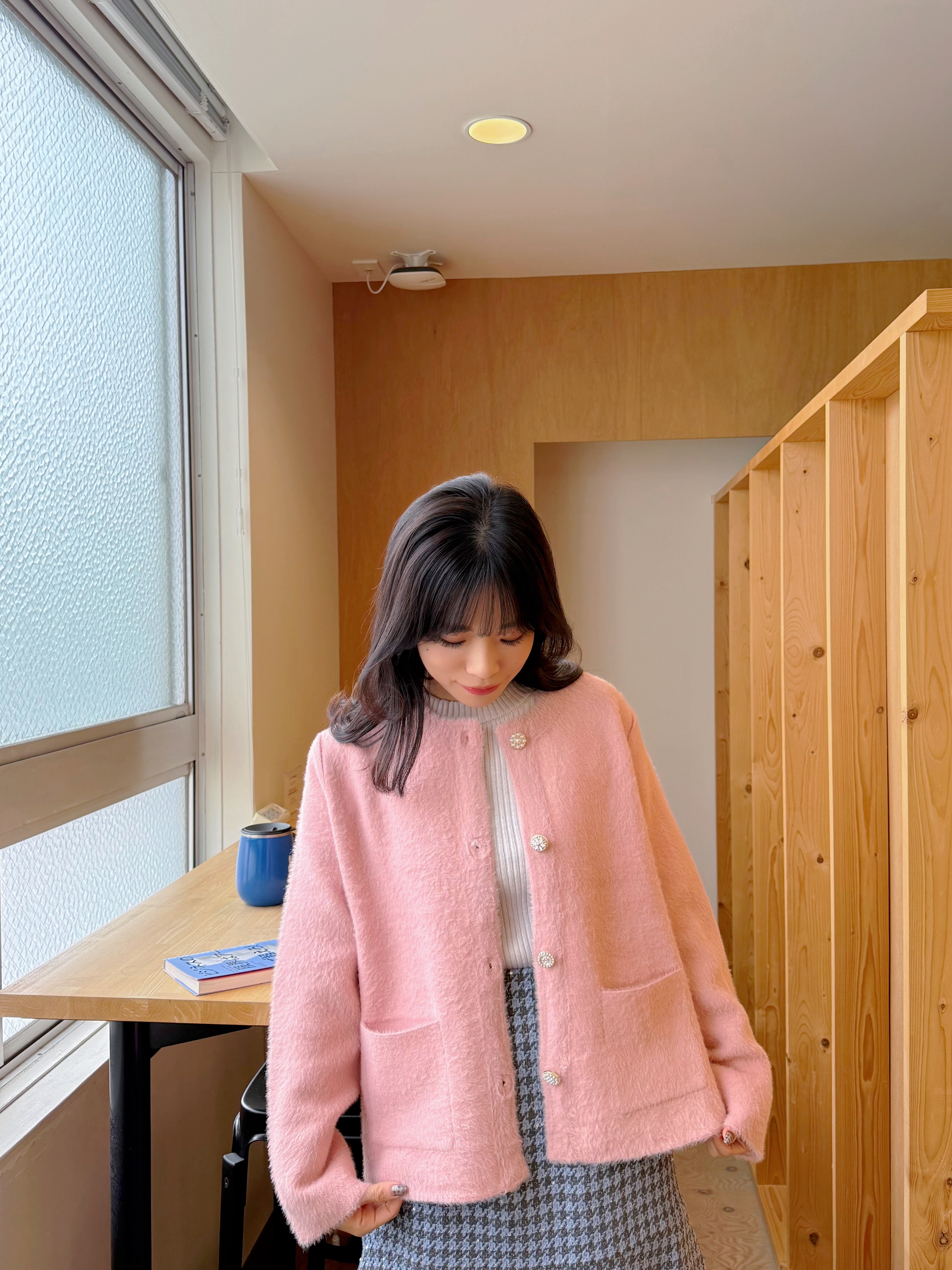 花花鈕扣柔軟毛毛外套