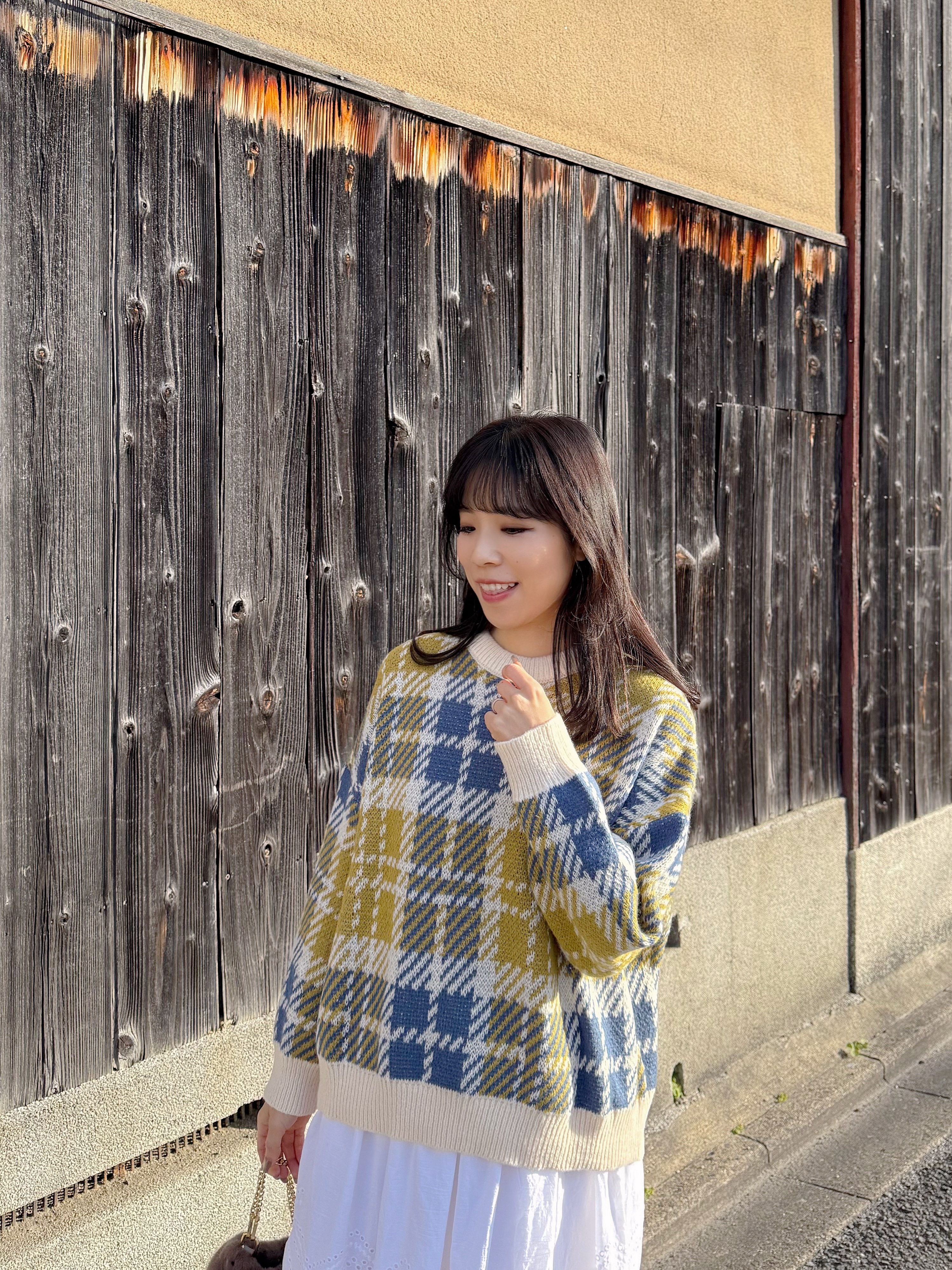 3色•英倫格紋拼色冷衫