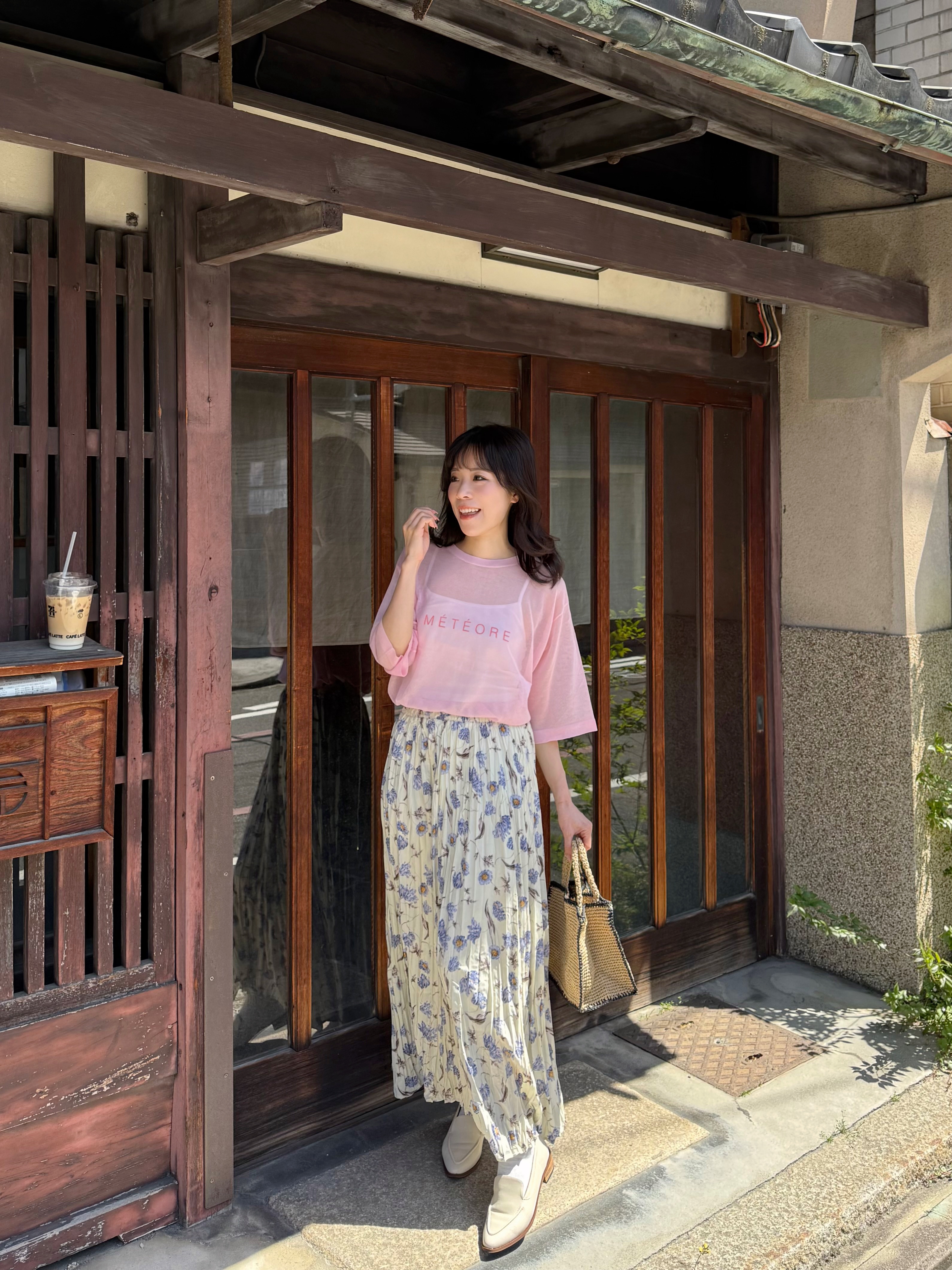 紫花百褶雪紡半身裙