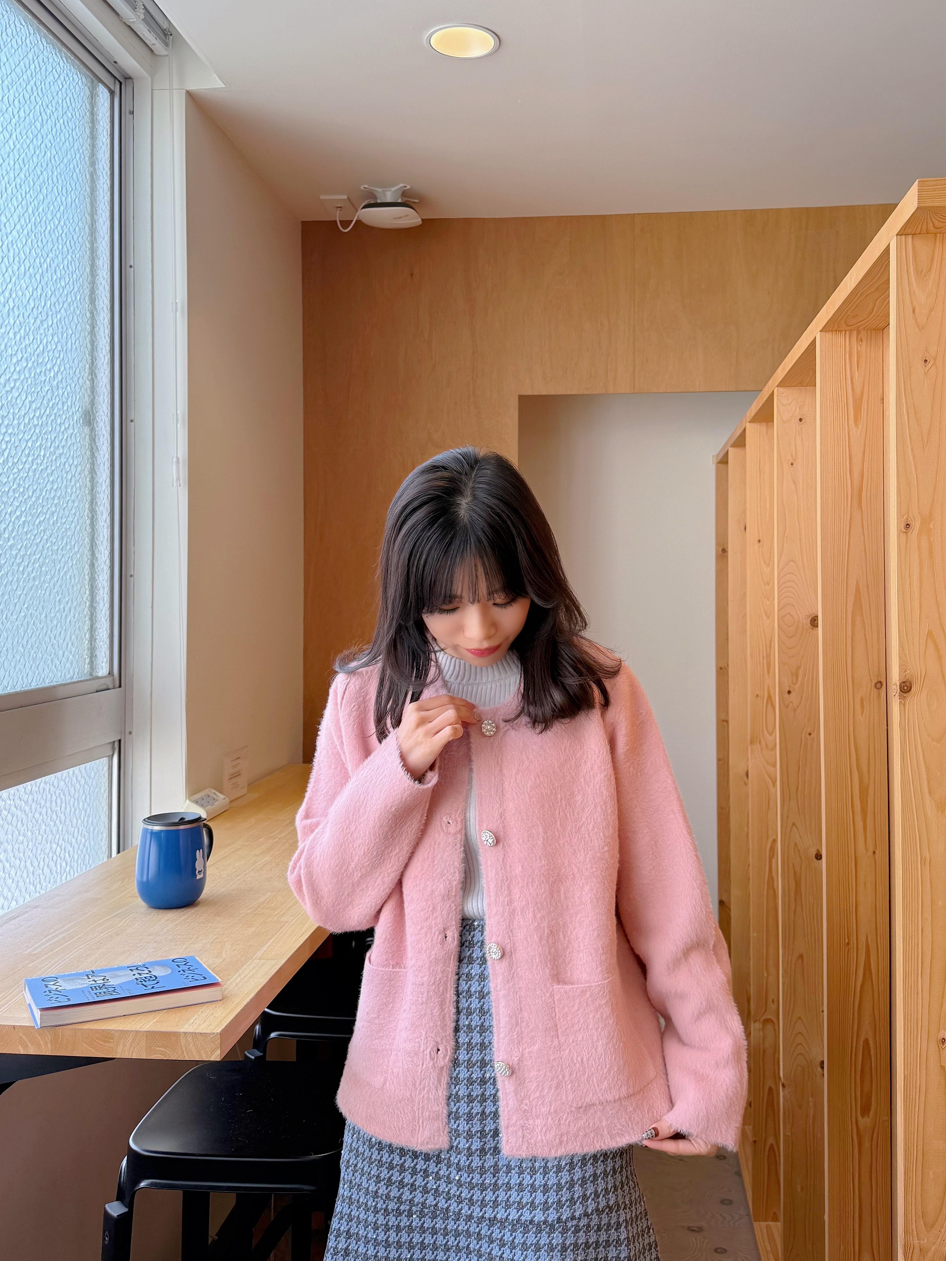 花花鈕扣柔軟毛毛外套