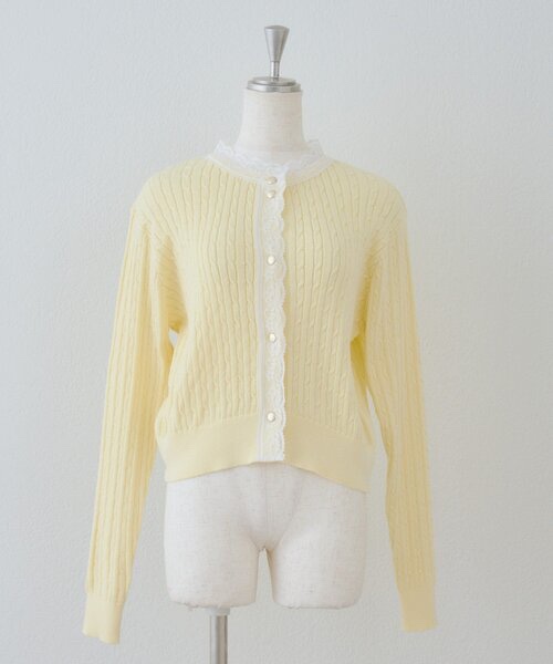 3色•蕾絲企領麻花針織外套