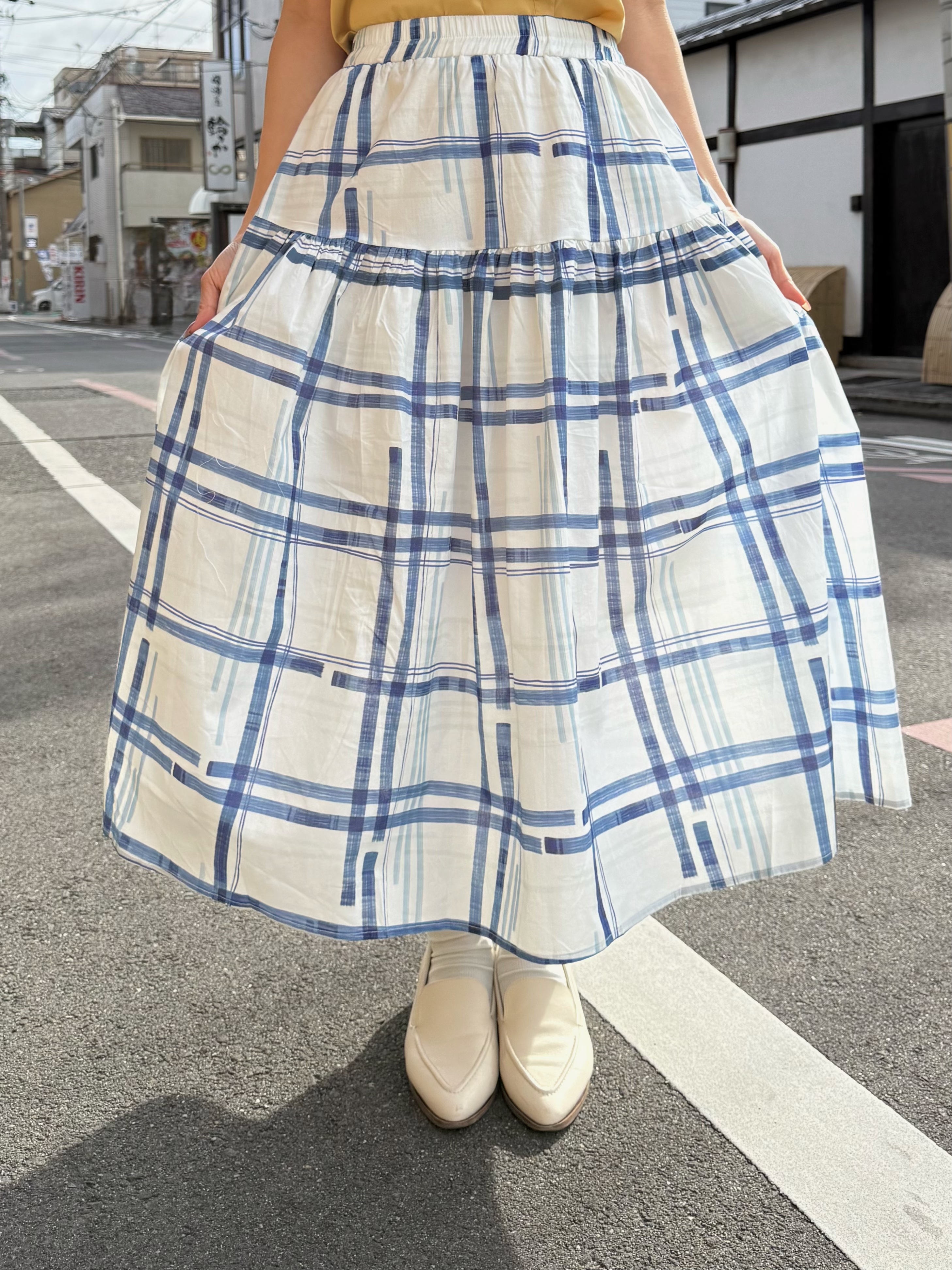 藍白格仔A line半身裙