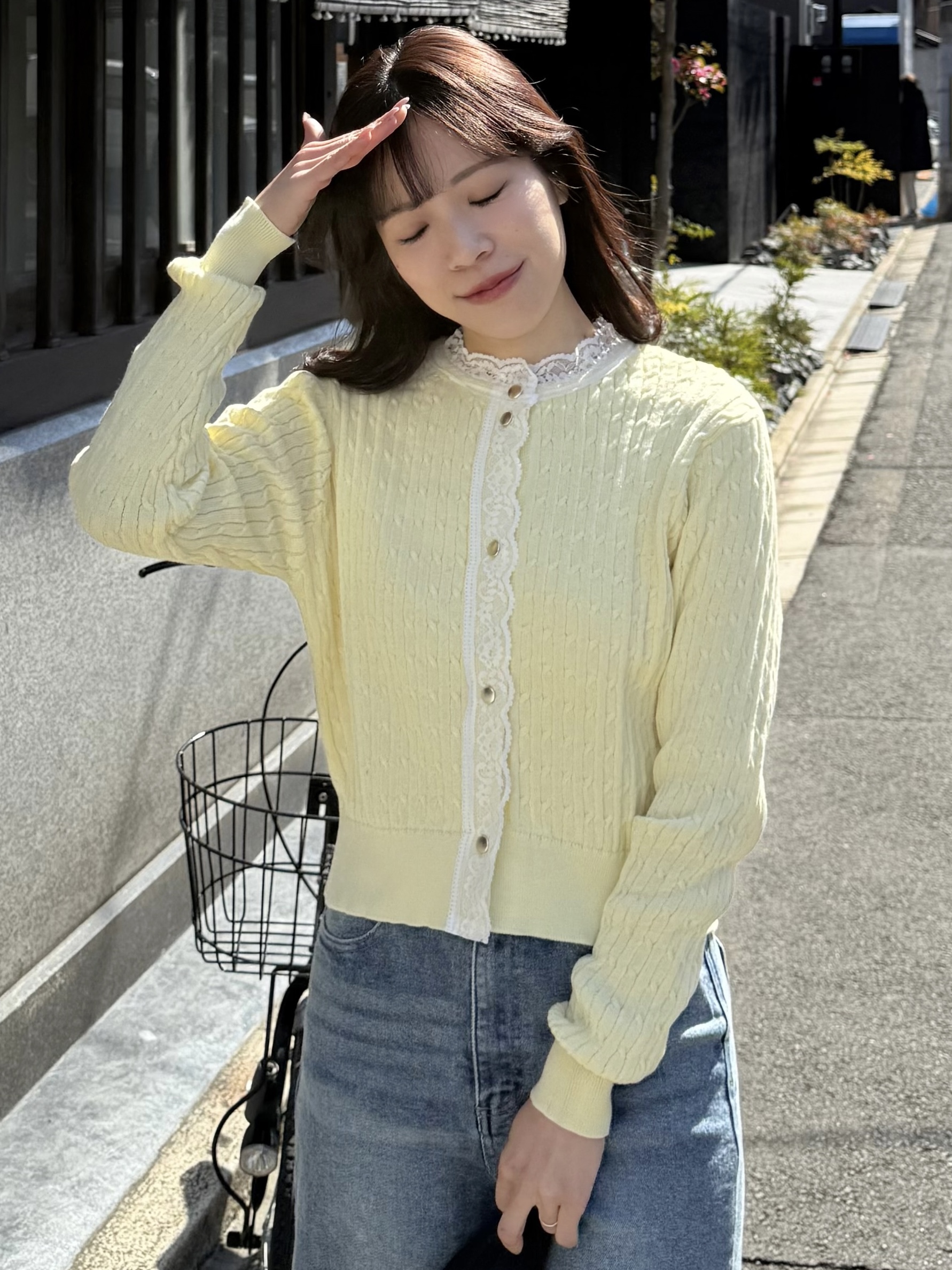 3色•蕾絲企領麻花針織外套