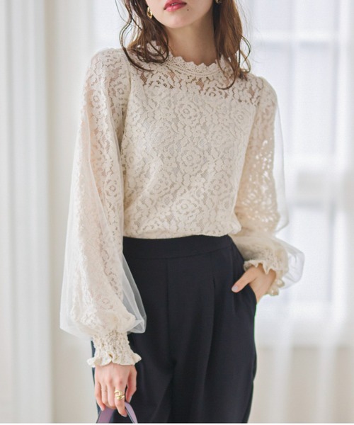 紗紗泡泡袖蕾絲上衣