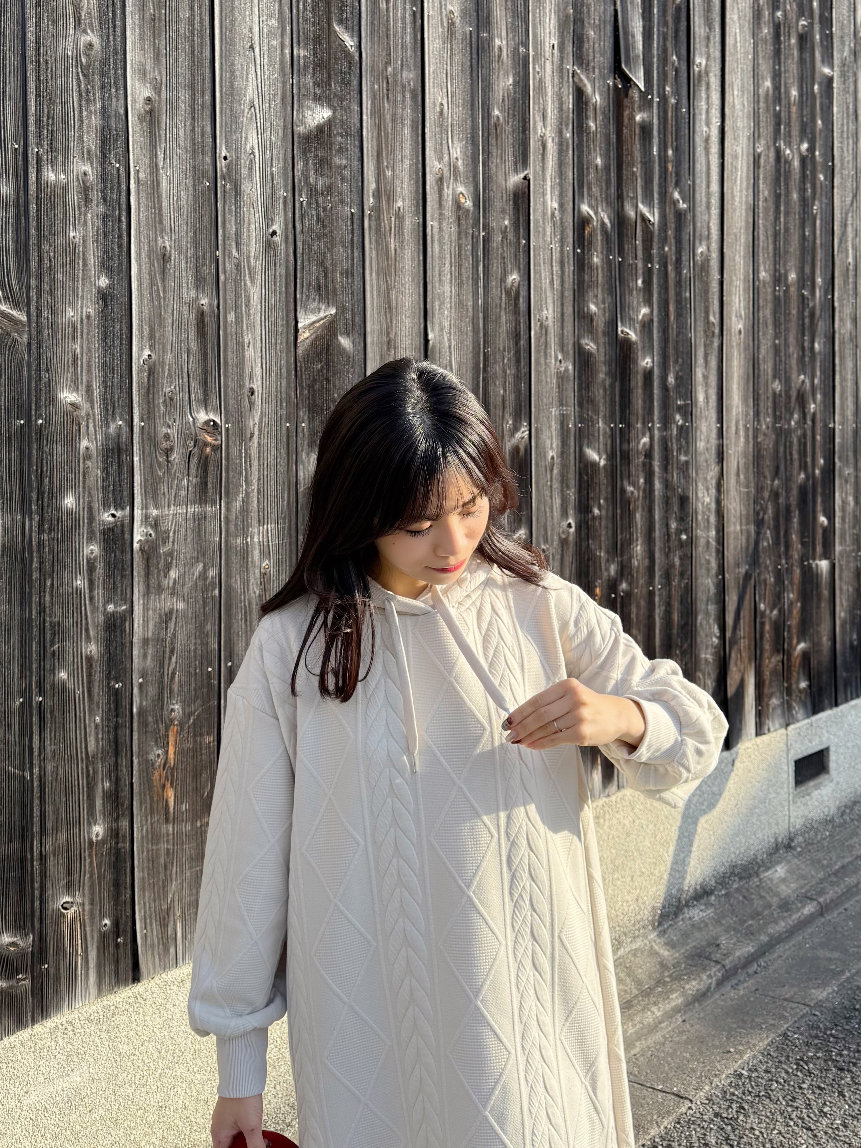 4色•連帽壓花衛衣連身裙