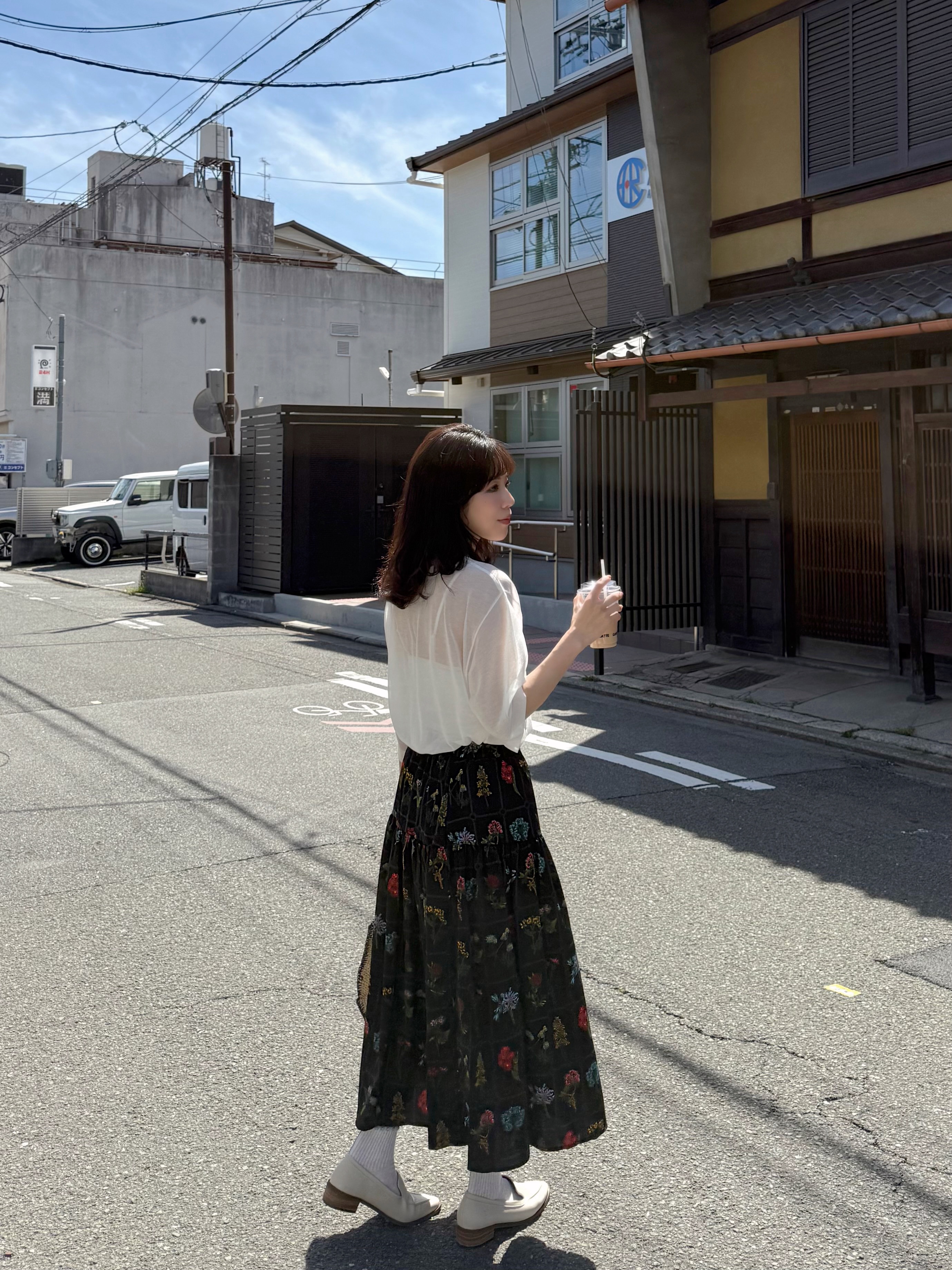 花花圖案雪紡A line半身裙