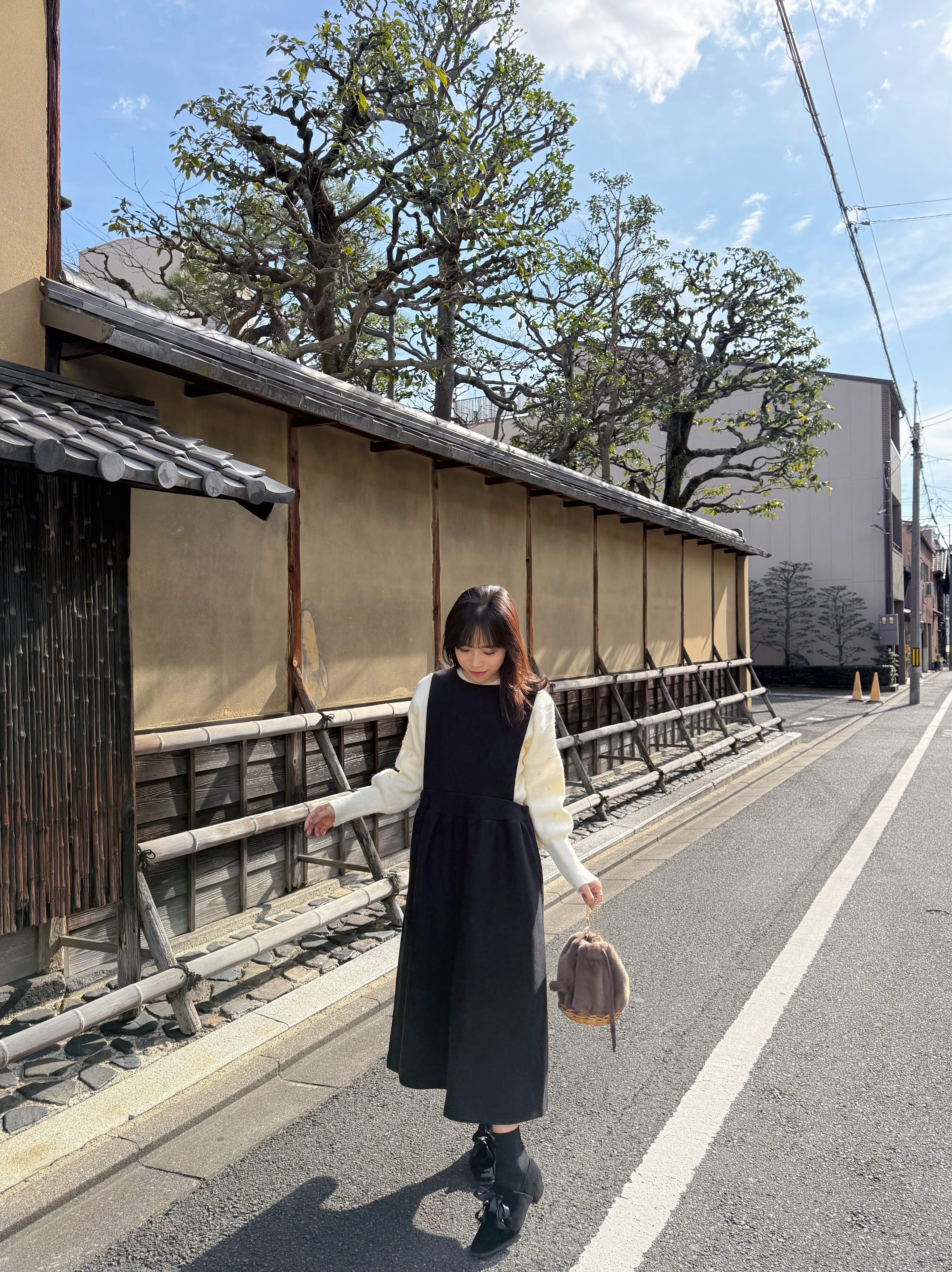 2色•2Way前後蝴蝶結薄絨連身裙