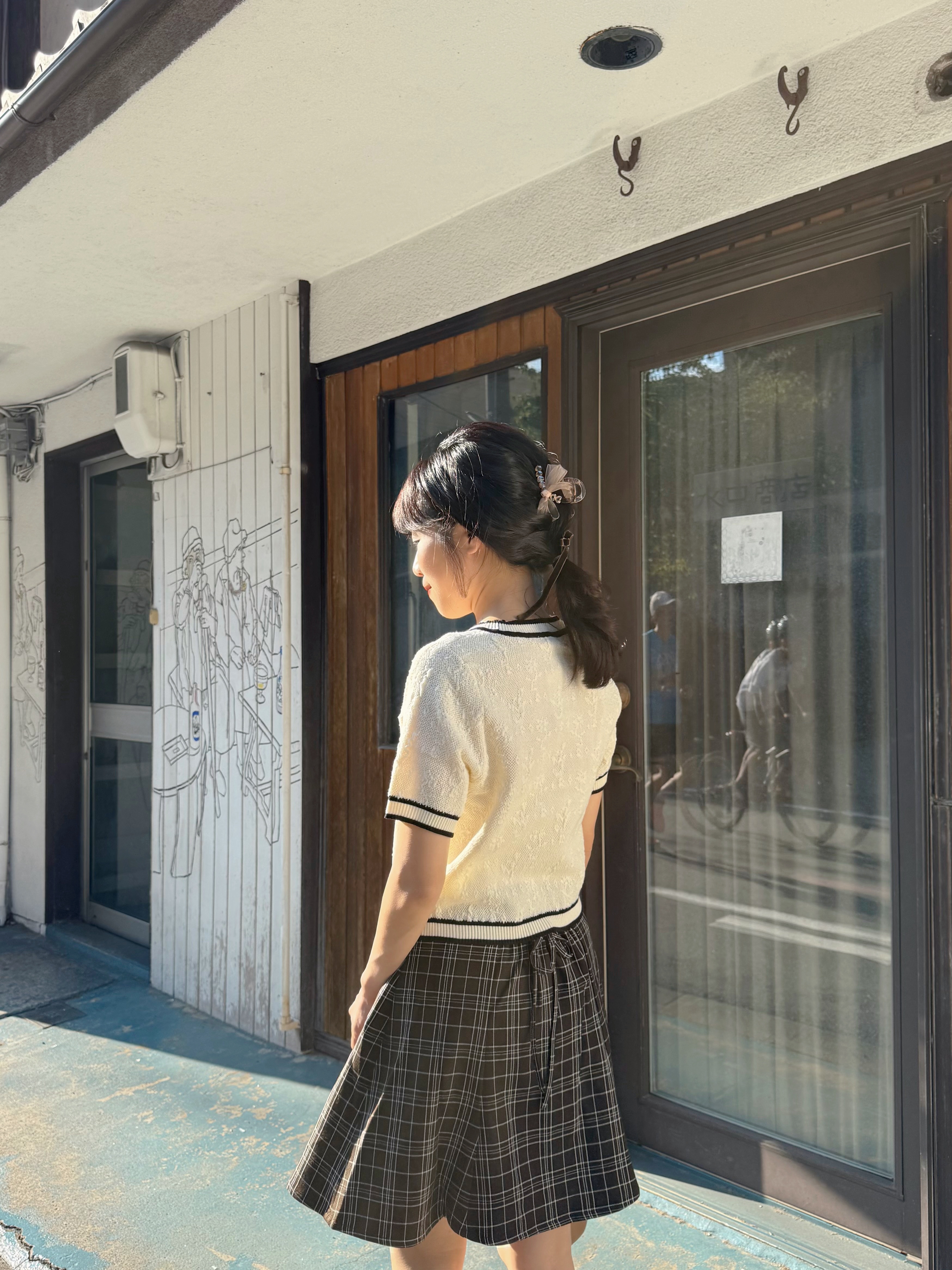 後蝴蝶結短款雪紡半身裙