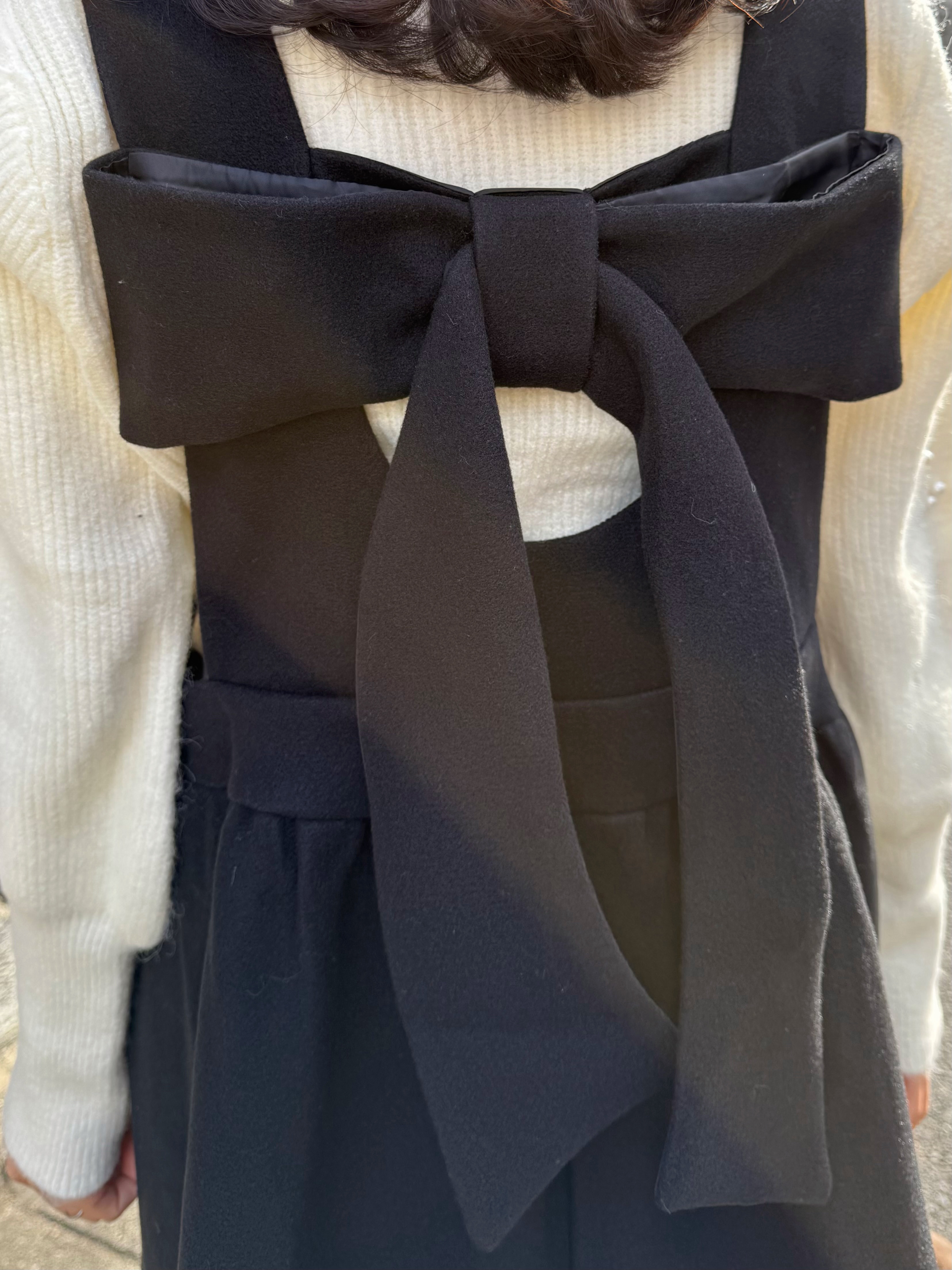 2色•2Way前後蝴蝶結薄絨連身裙