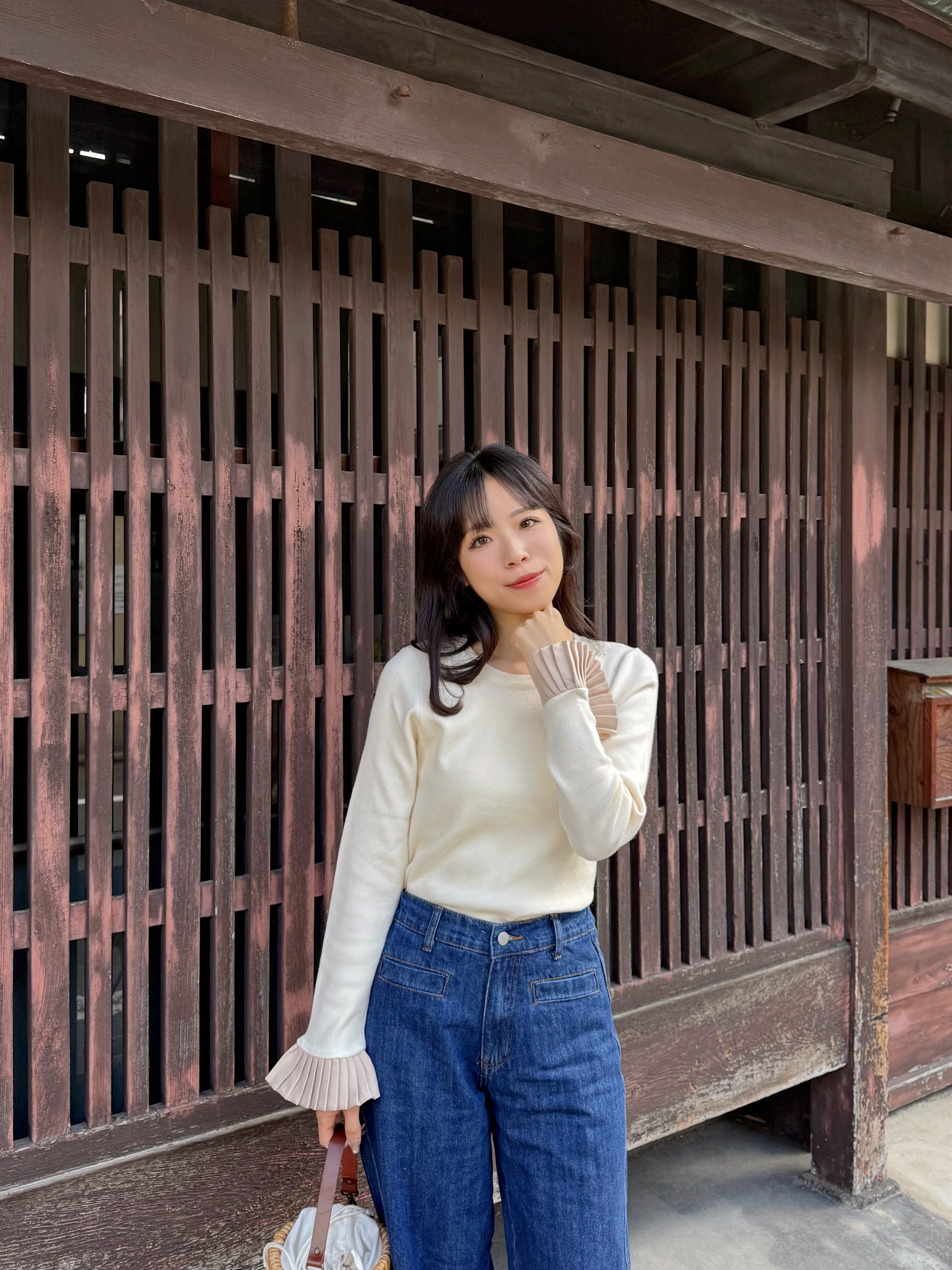 3色•拼色百褶袖口針織上衣