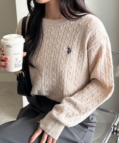 8色・M-LL・U.S. POLO ASSN. 刺繡麻花針織上衣