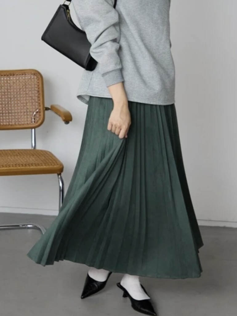 6色•84cm長•磨毛百褶淨色長款半身裙