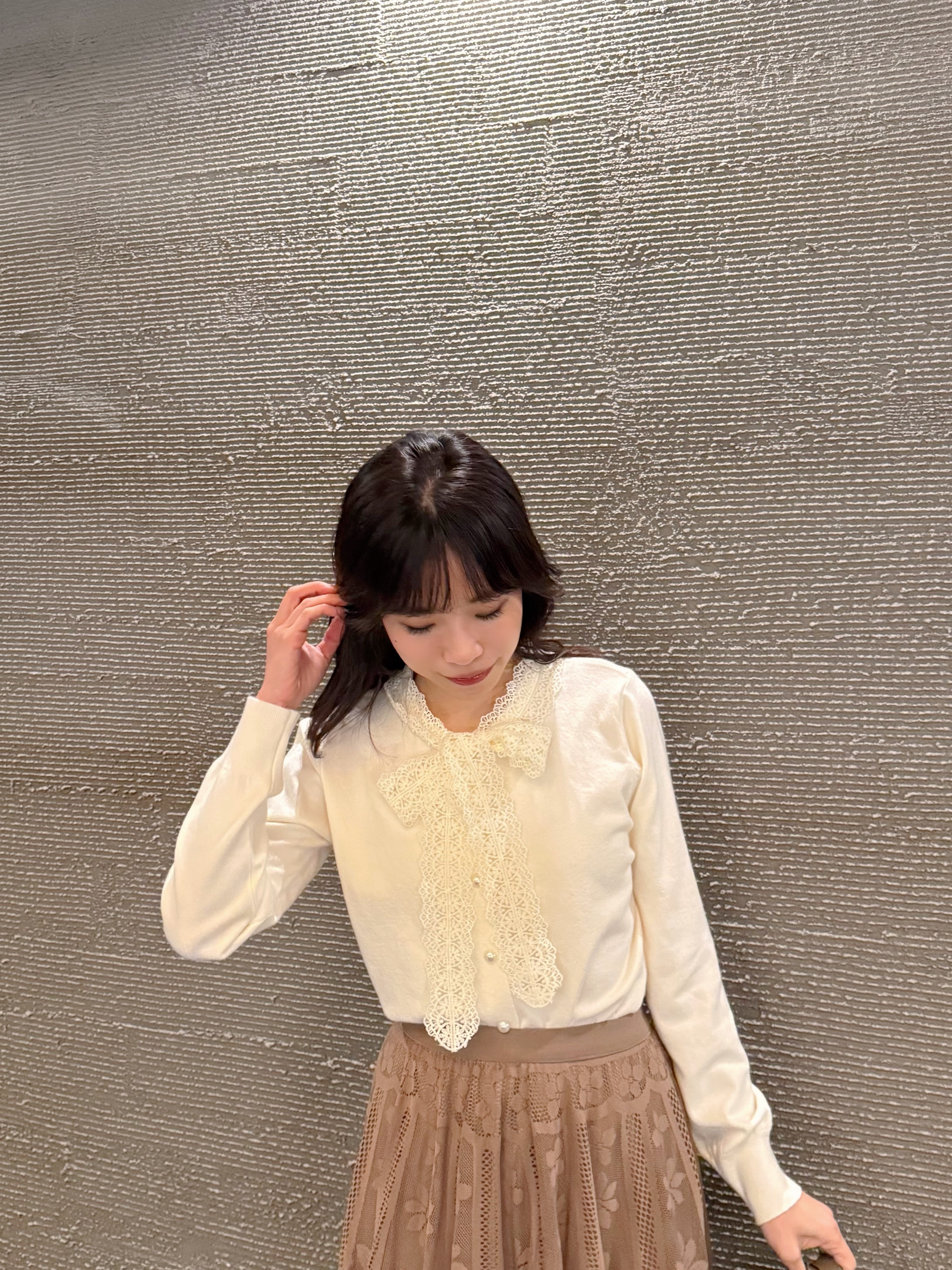 蕾絲蝴蝶結領帶針織外套