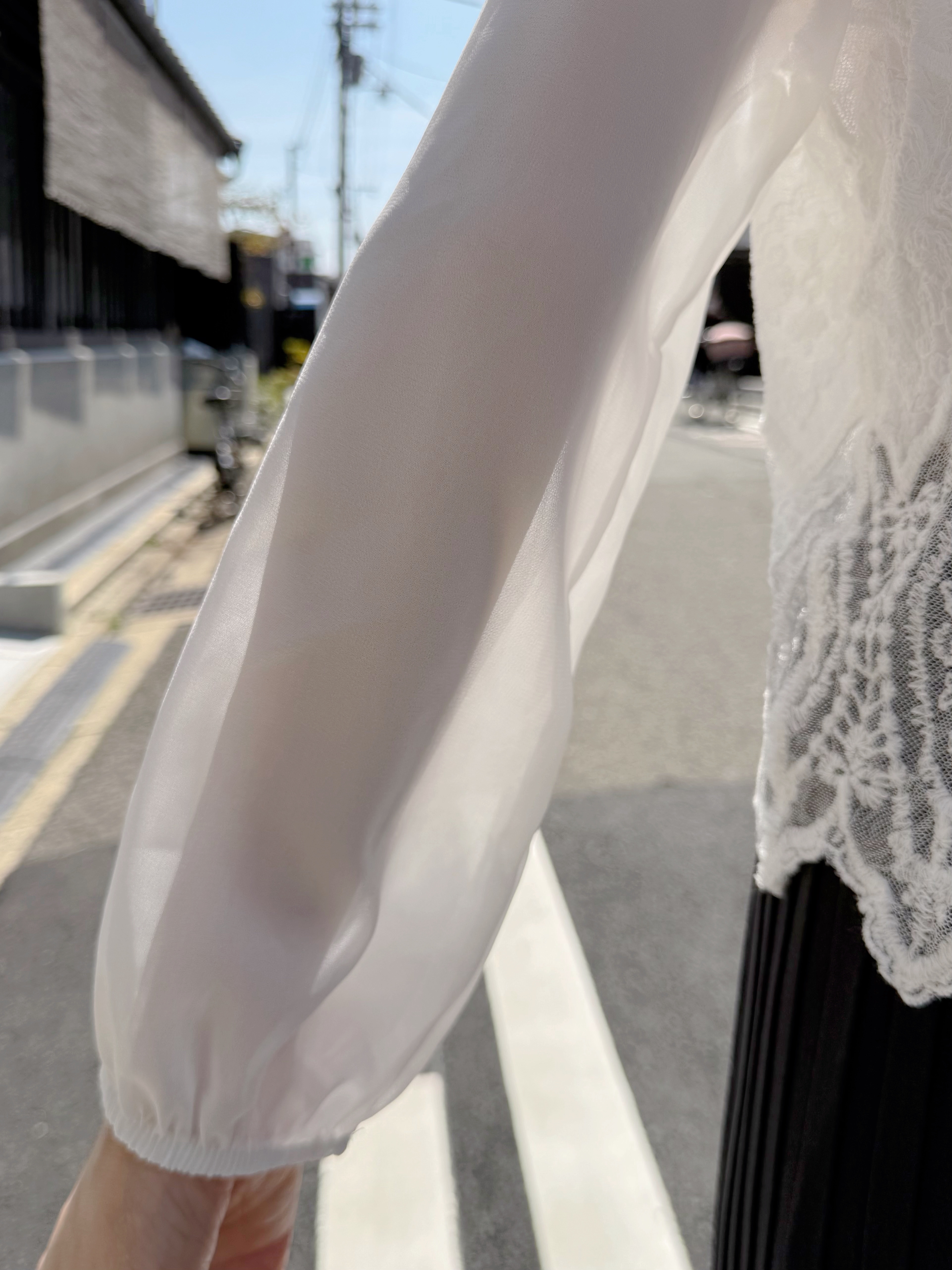 V領蕾絲雪紡袖外套上衣