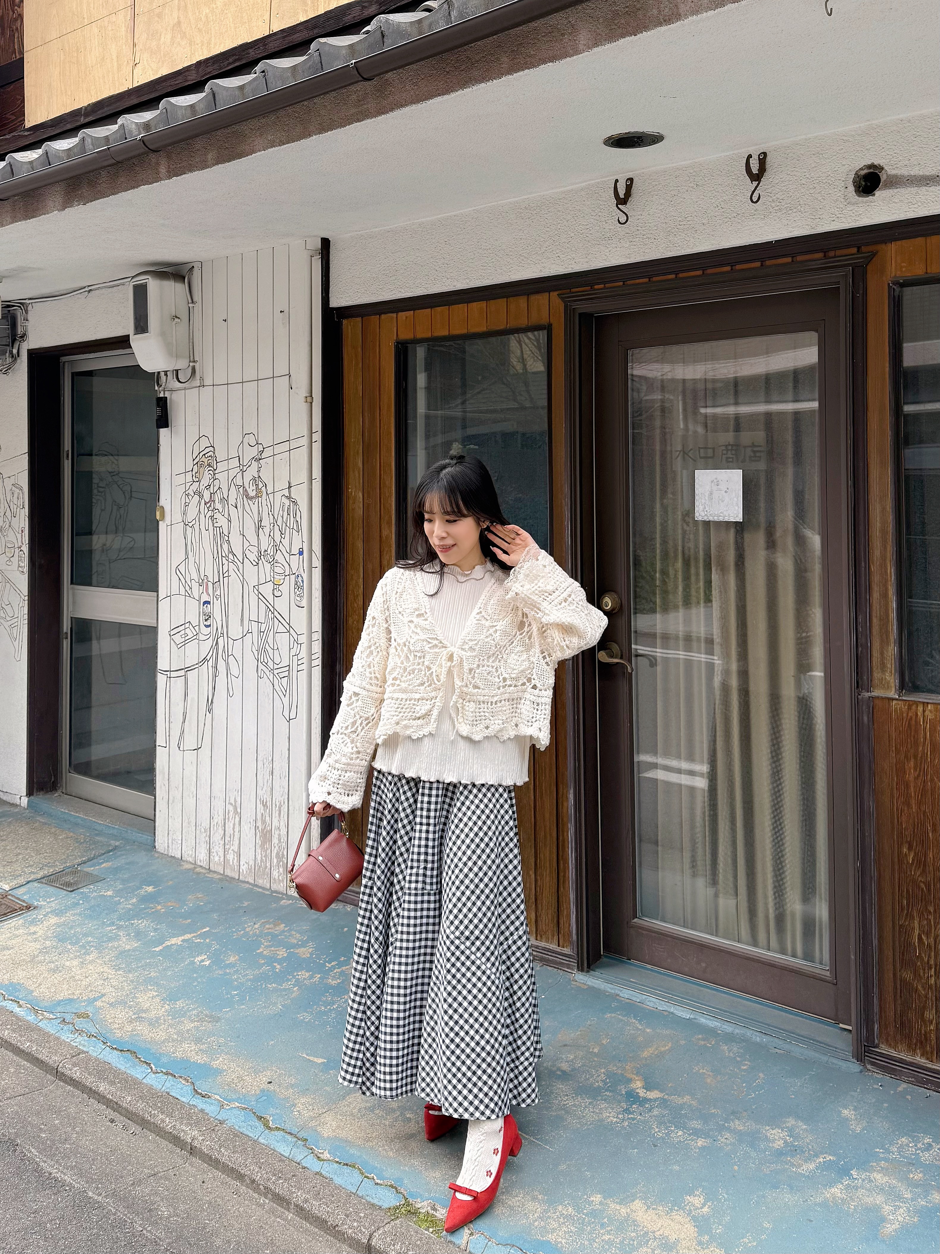 SpecialPrice•格仔不規則車線A line長款半身裙