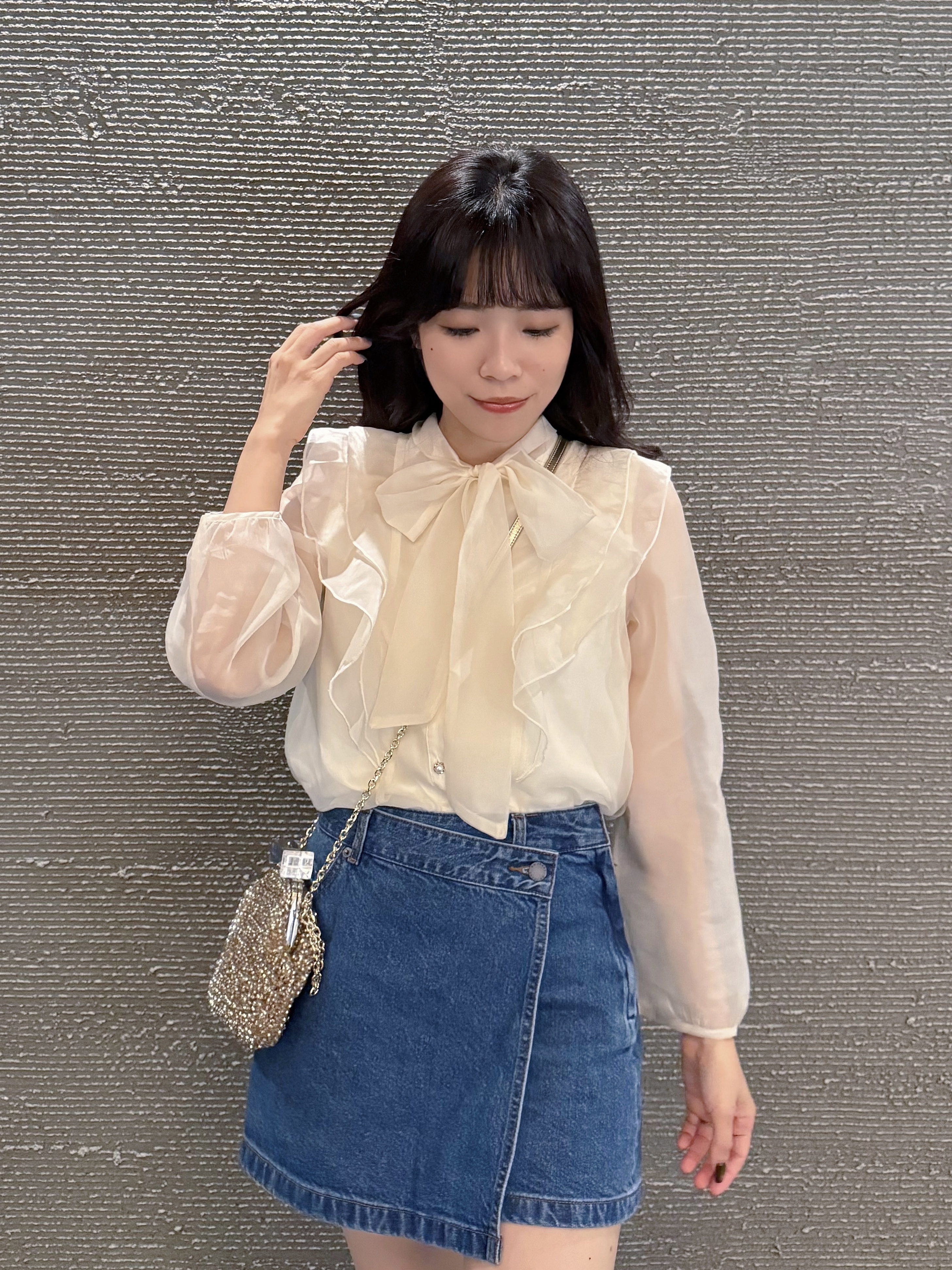 蝴蝶結光澤感輕紗雪紡恤衫