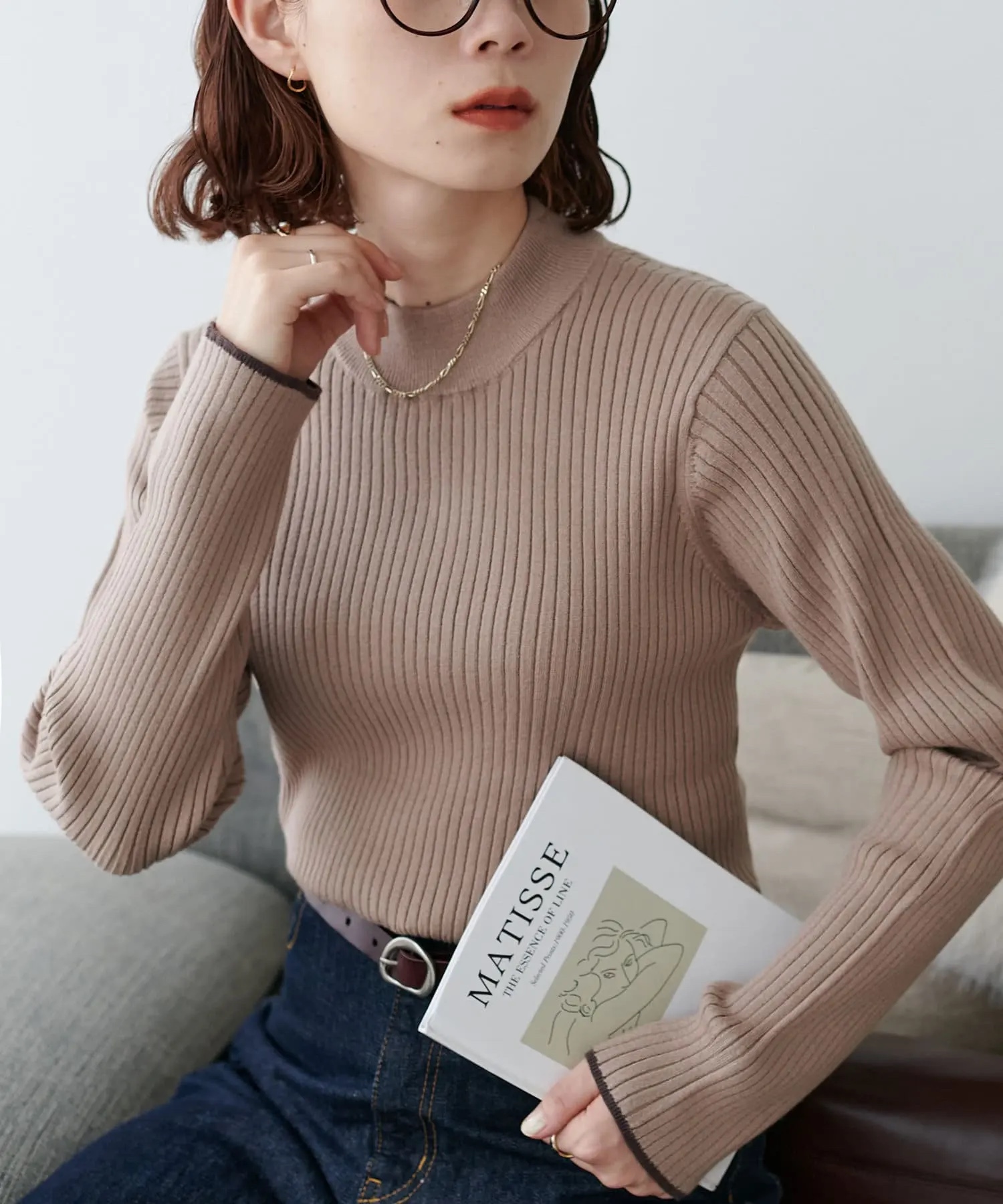 26色•M-L•軟糯羅紋撞色滾邊高領上衣