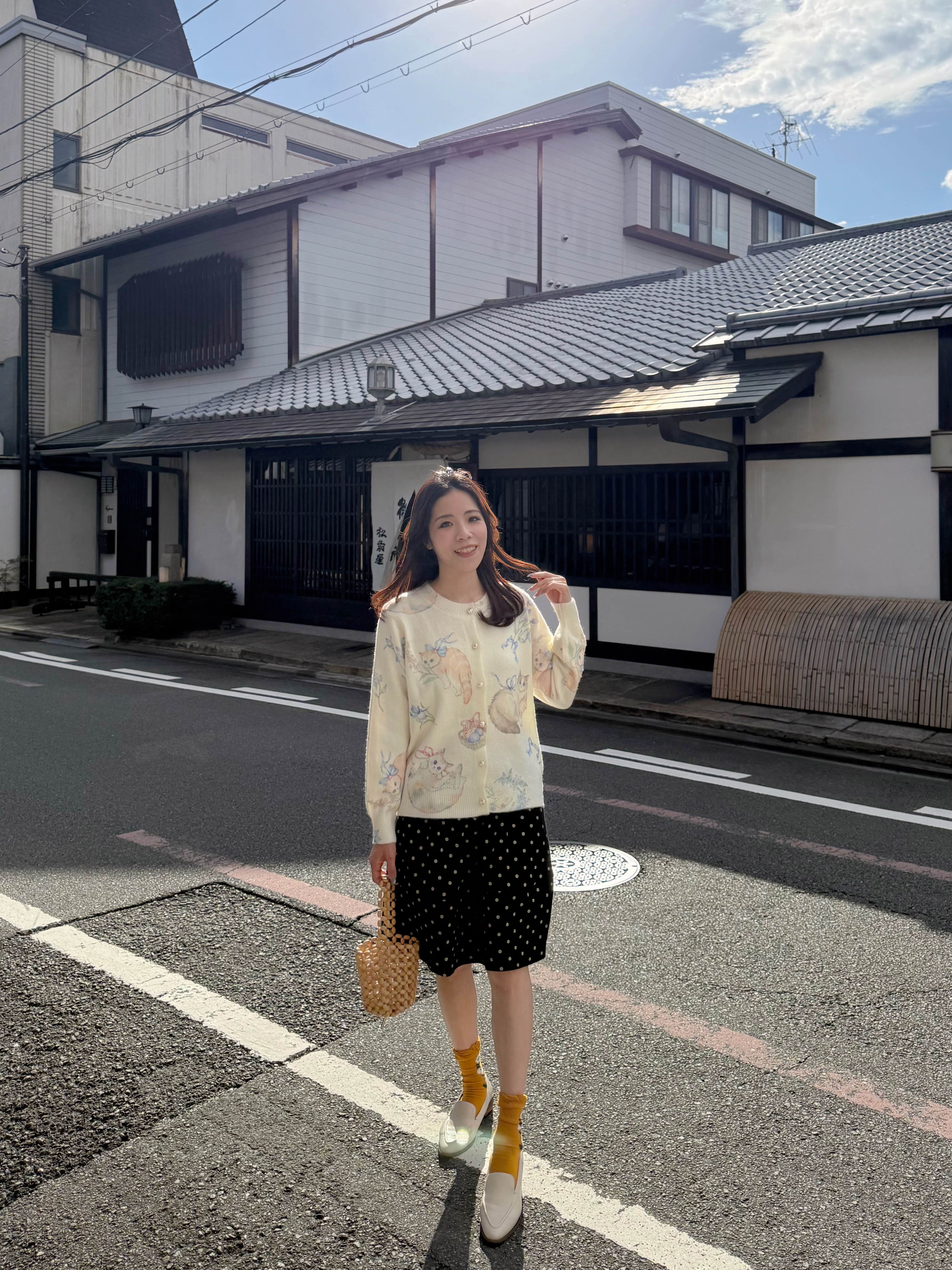 貓貓絲帶圖案柔軟針織外套