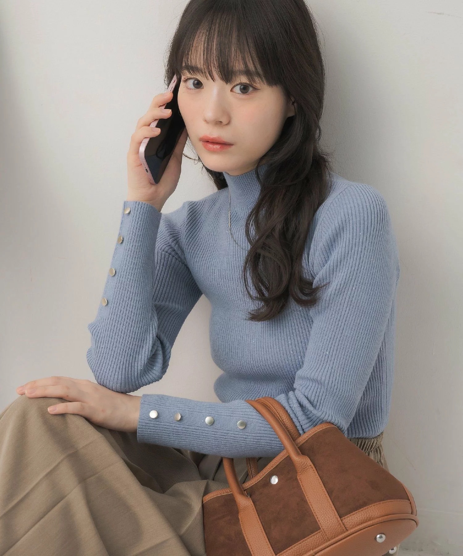 閃閃/ 淨色啞色扣閃閃企領針織