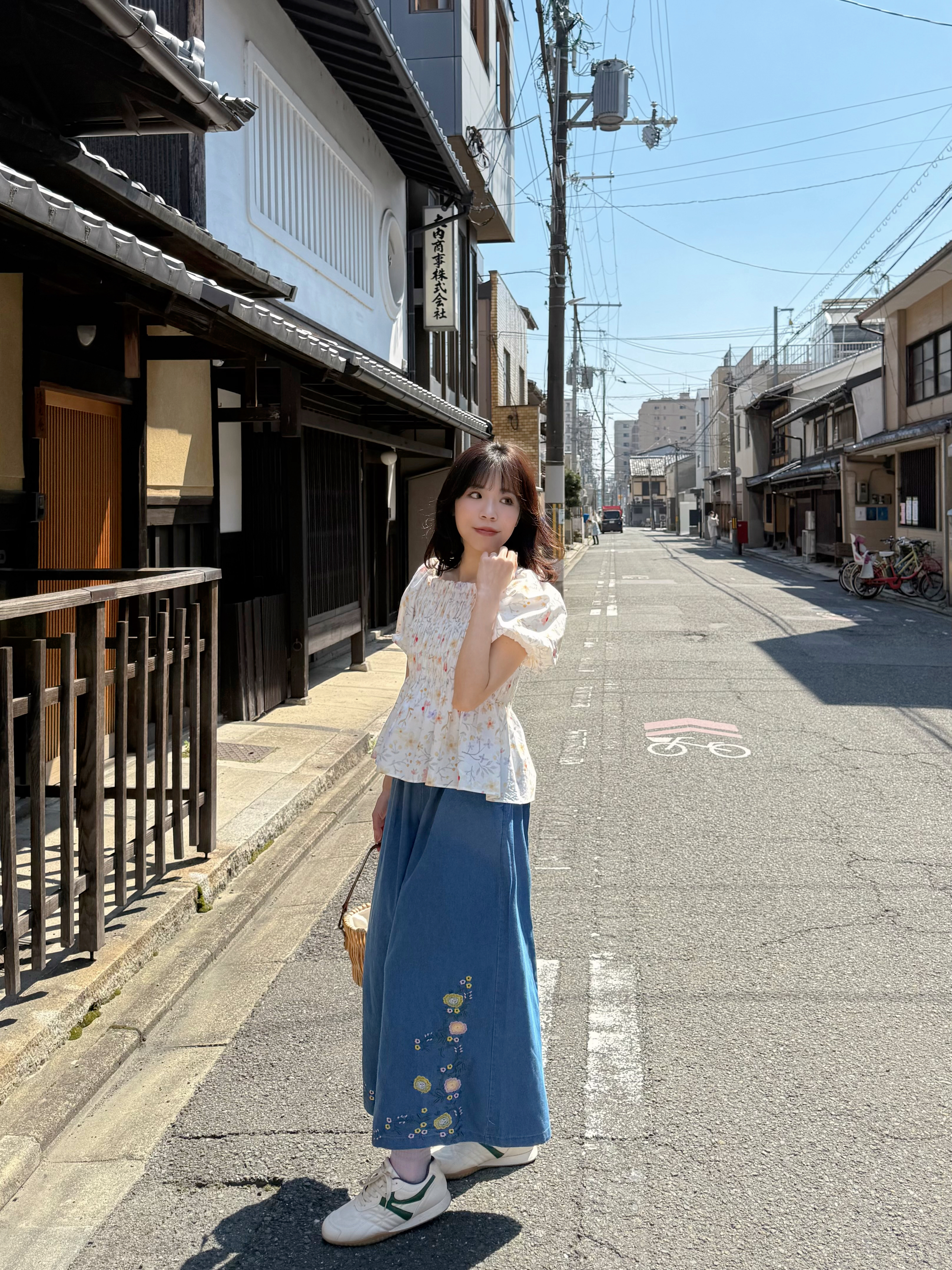 暖色系花柄方領摺摺全綿上衣