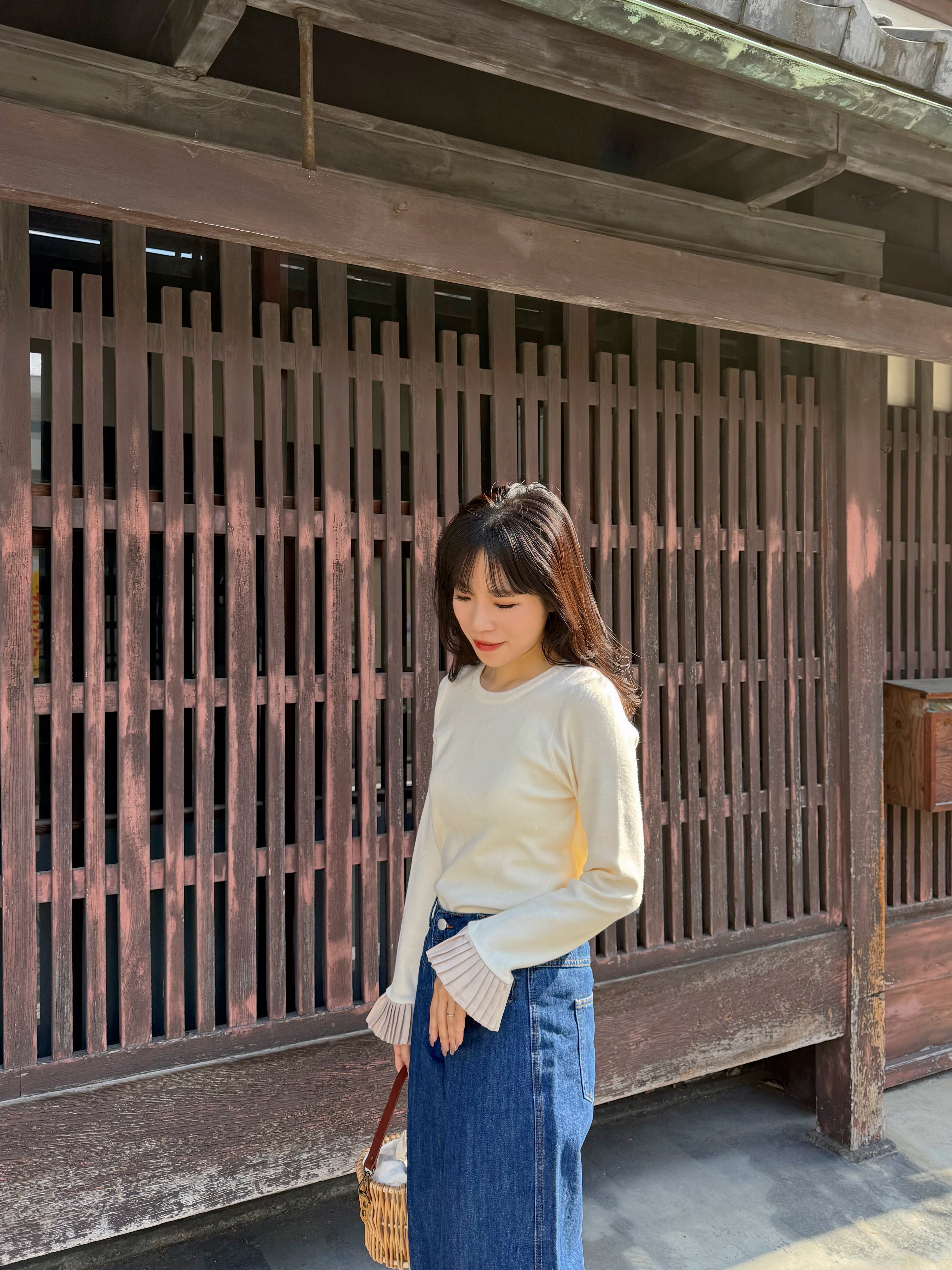 3色•拼色百褶袖口針織上衣