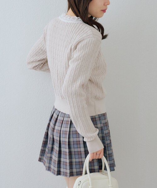 3色•蕾絲企領麻花針織外套