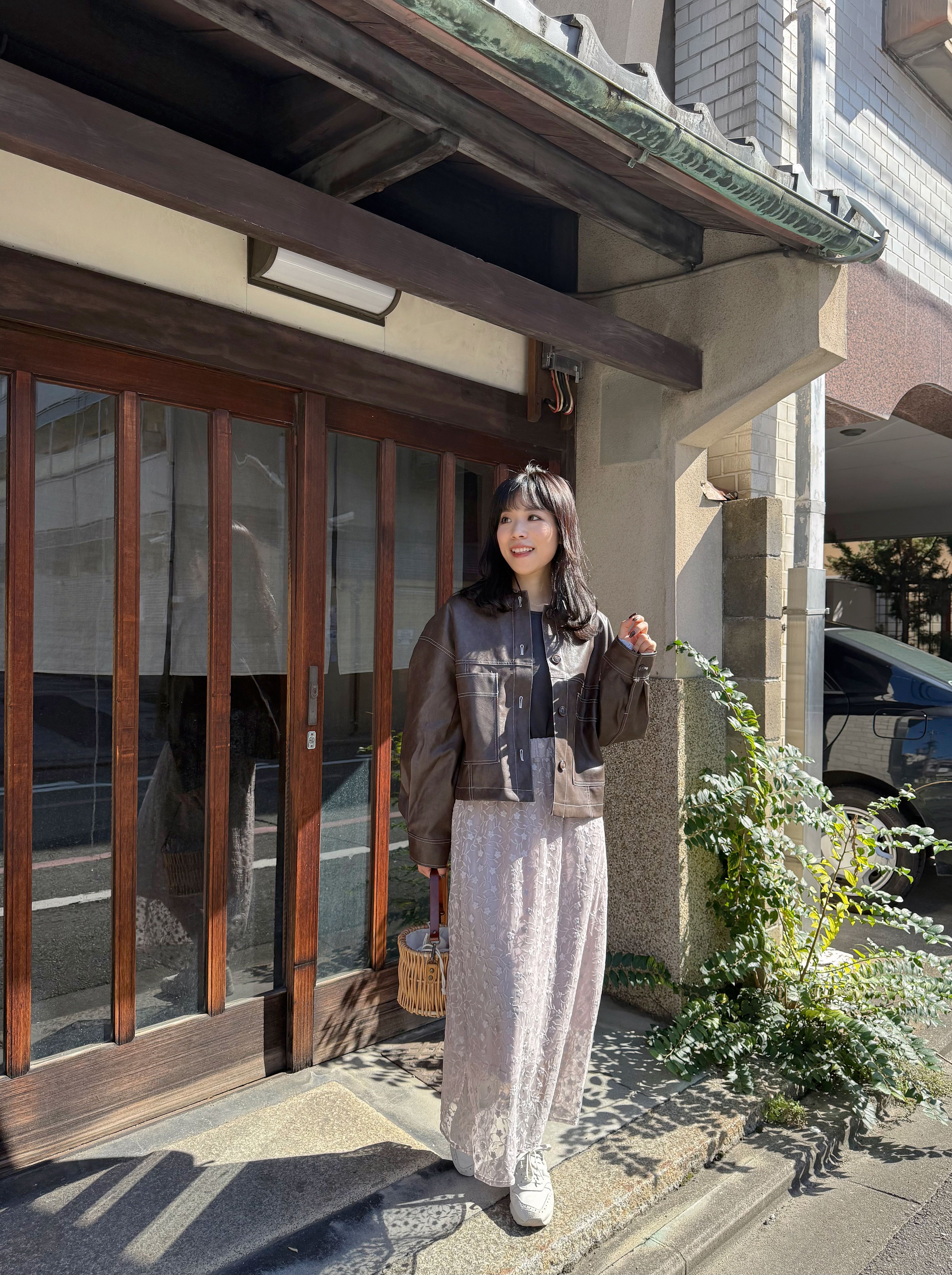 仿皮車線短款外套