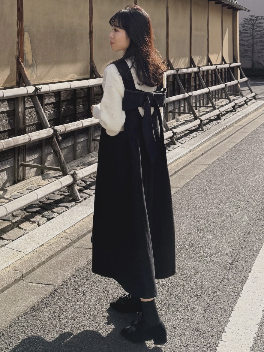 2色•2Way前後蝴蝶結薄絨連身裙