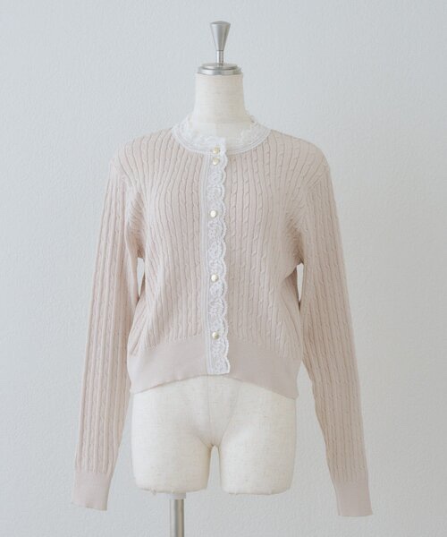 3色•蕾絲企領麻花針織外套