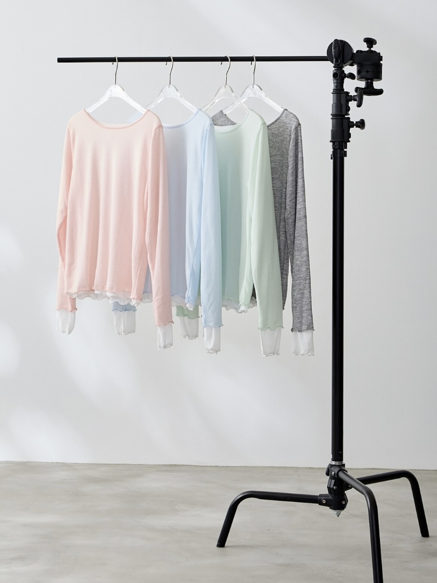 4色•假兩件拼色半透上衣