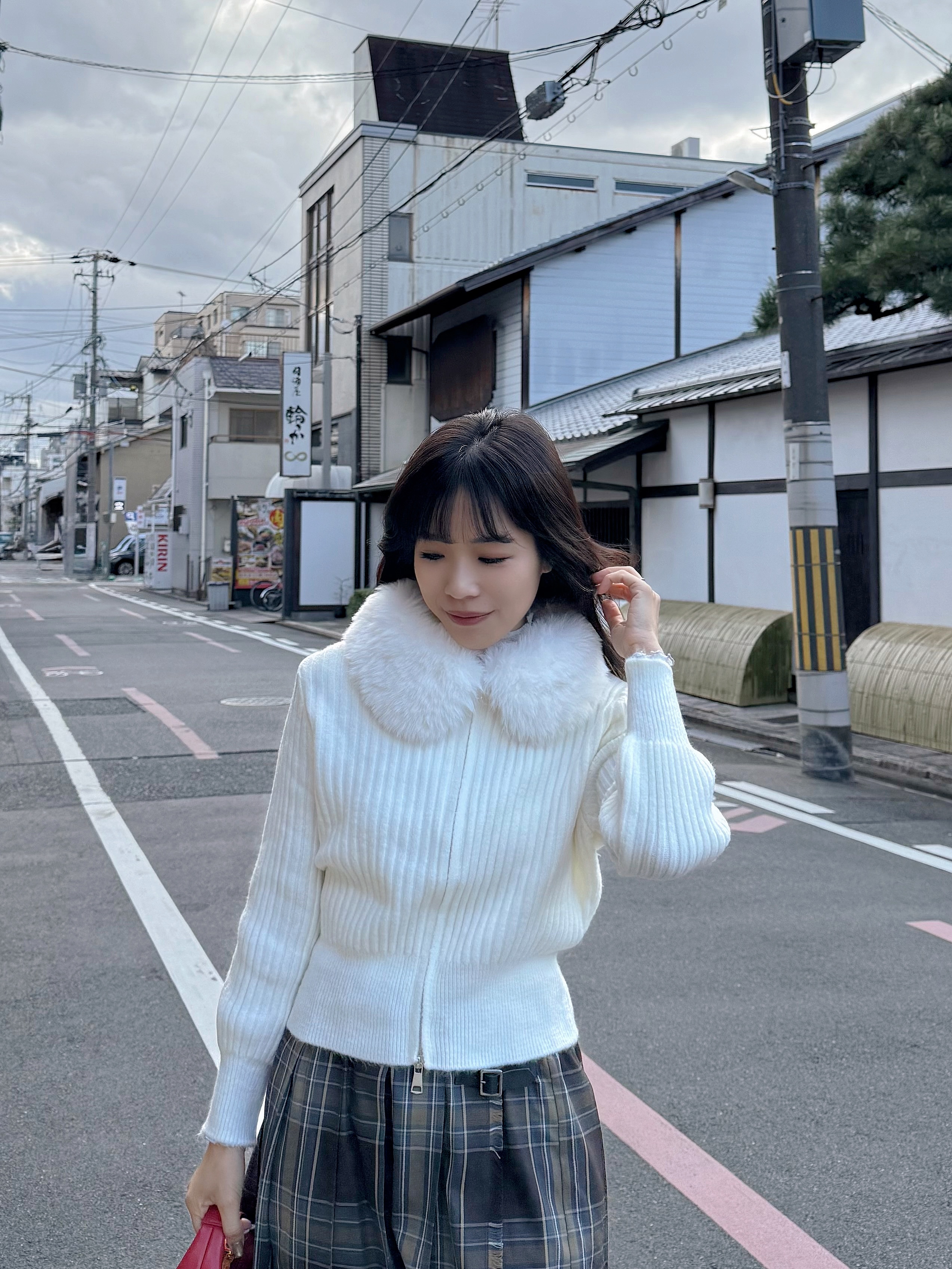 毛毛領拉鍊針織外套