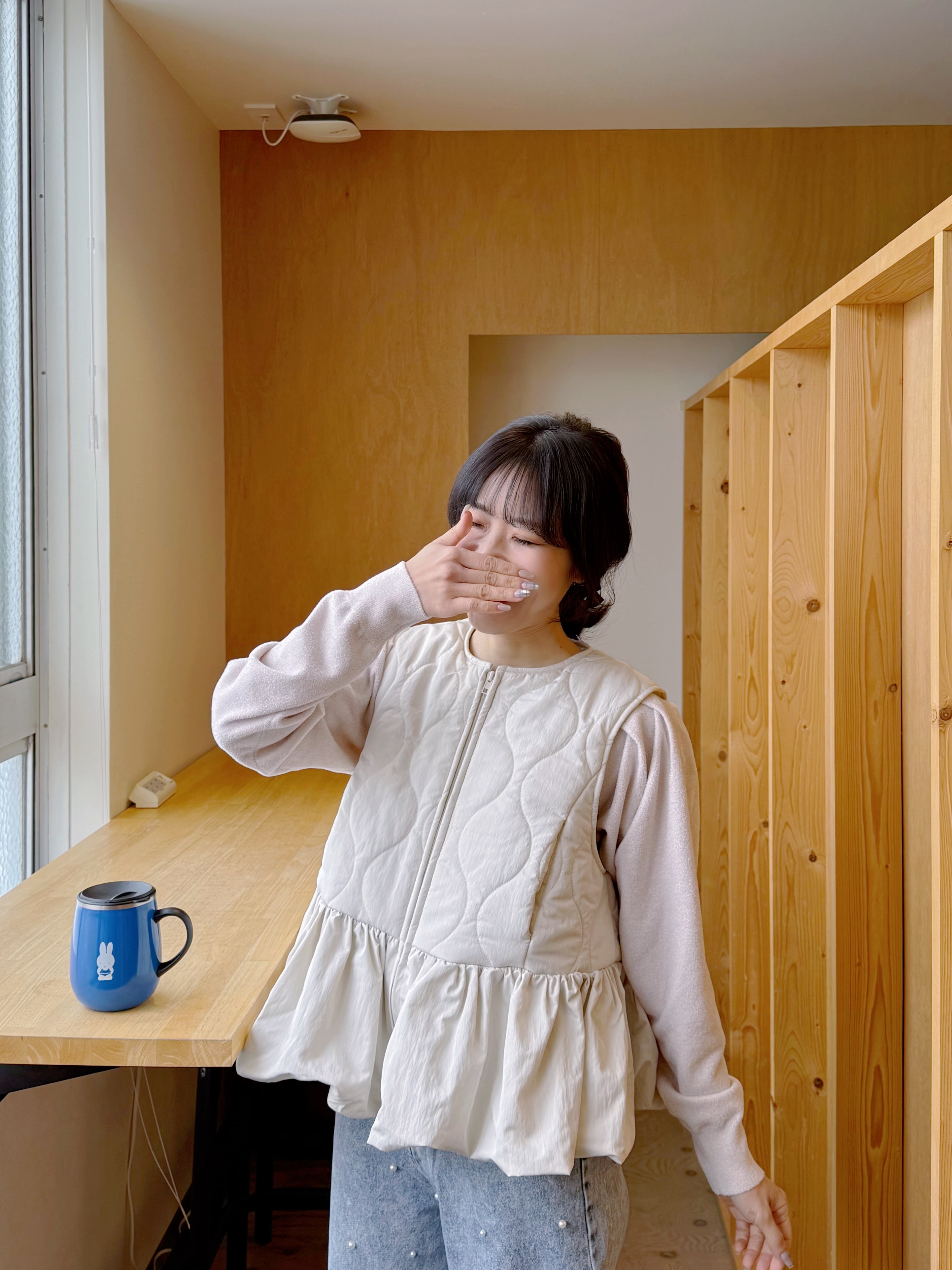 SpecialPrice•3色•波浪紋夾綿傘擺背心外套