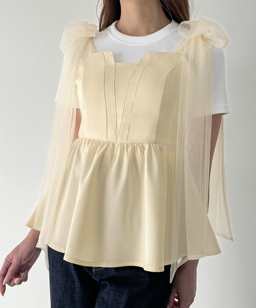 紗蝴蝶結肩帶背心