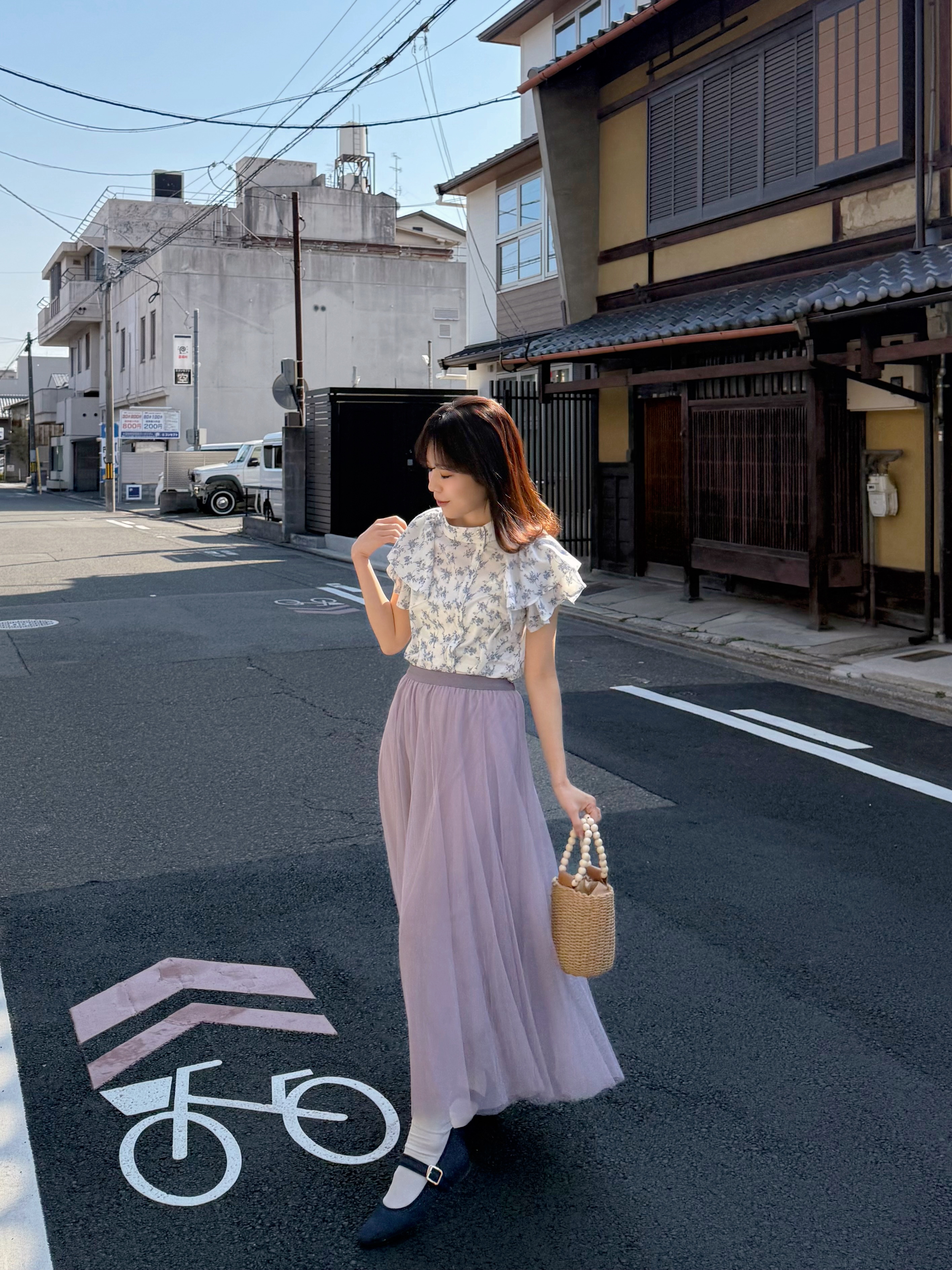 薰衣草紫色紗紗長款半身裙