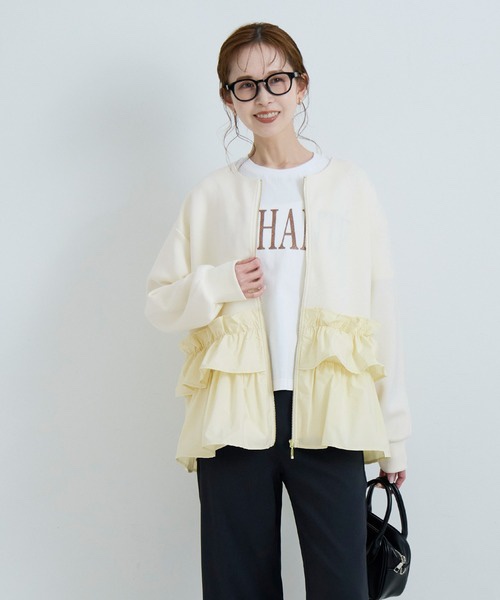 2色•拼接壓摺傘擺拉鍊外套