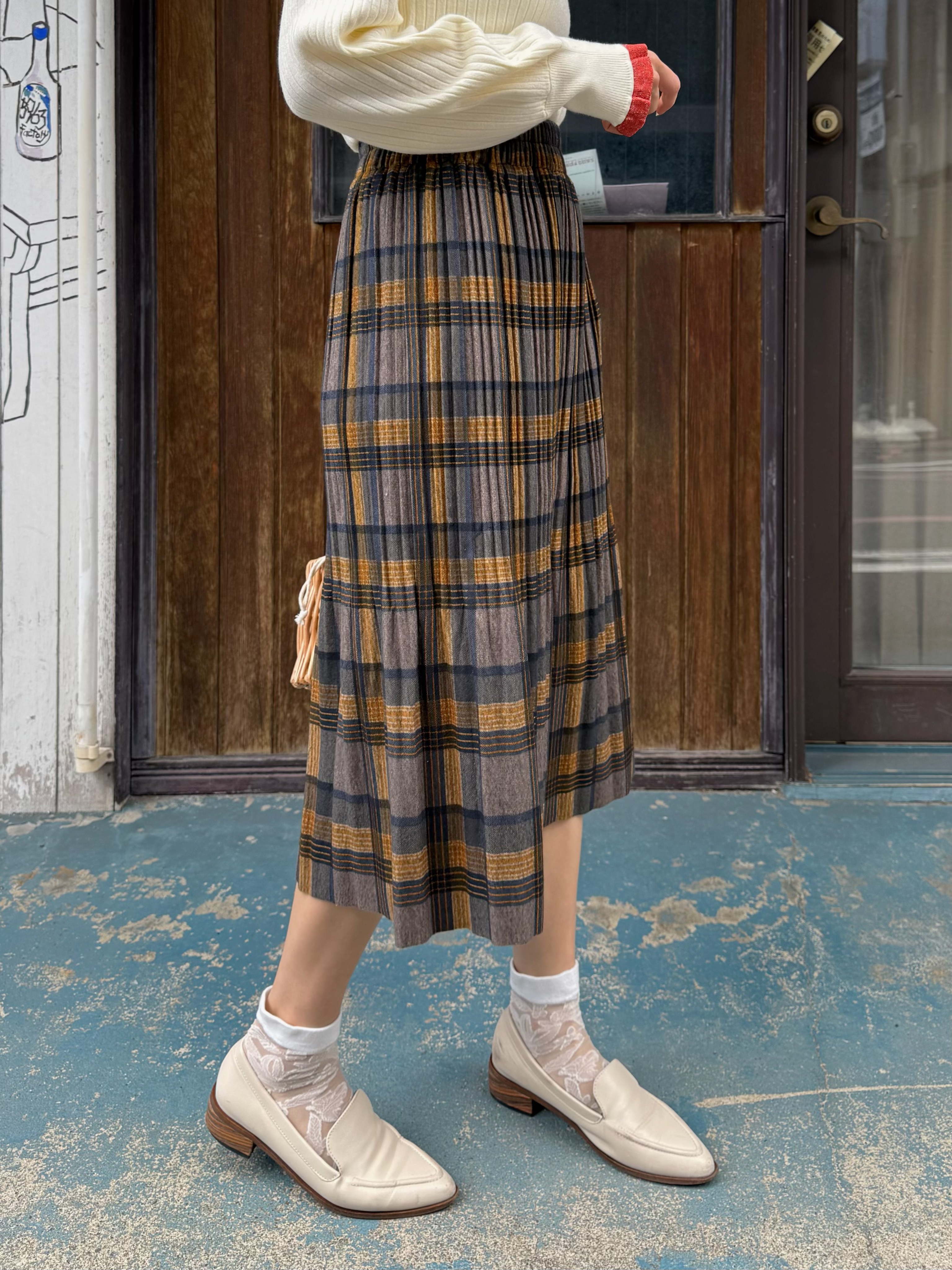 英倫風藍綠格紋薄絨長裙