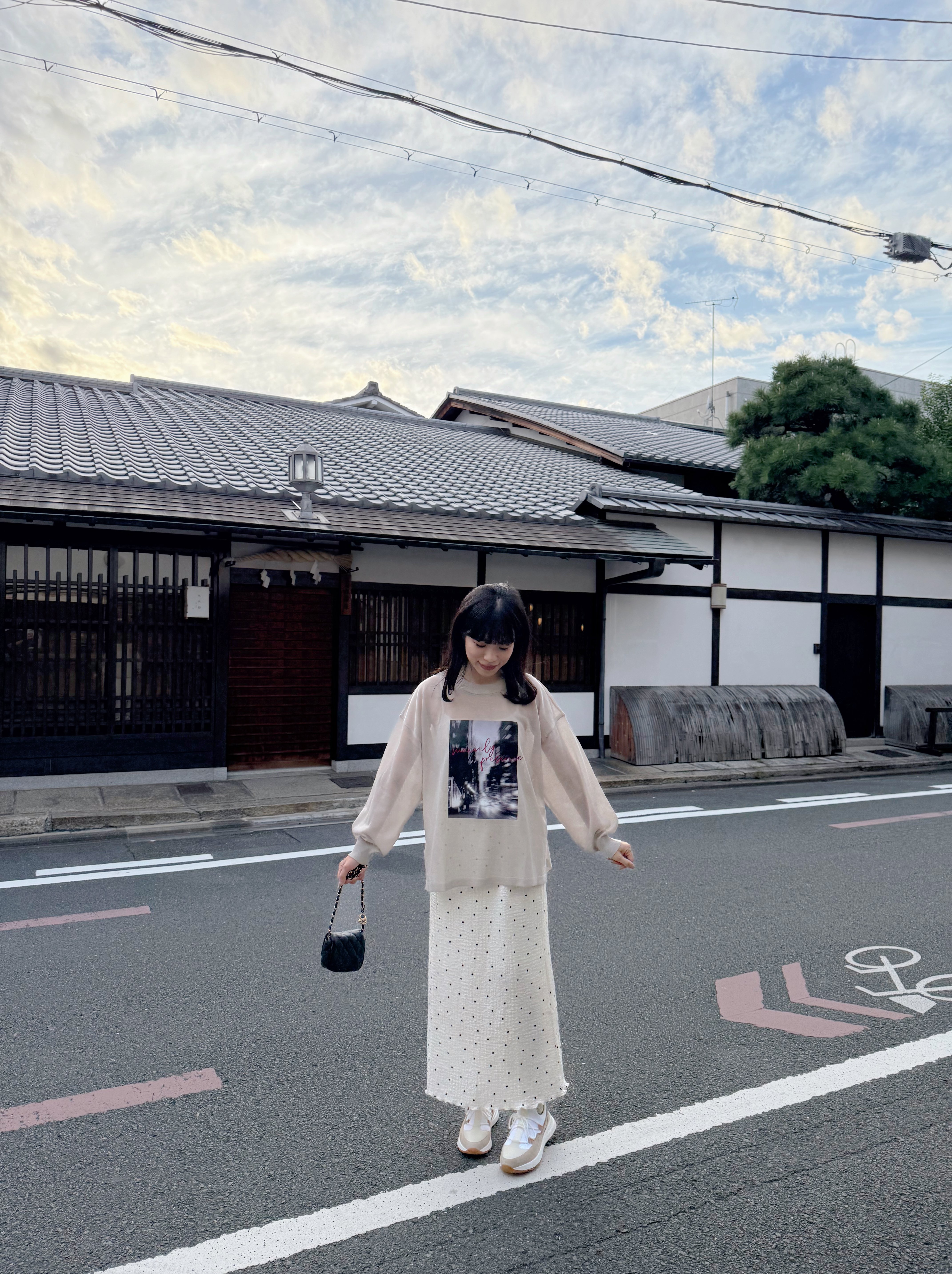 百褶雪紡直長半身裙